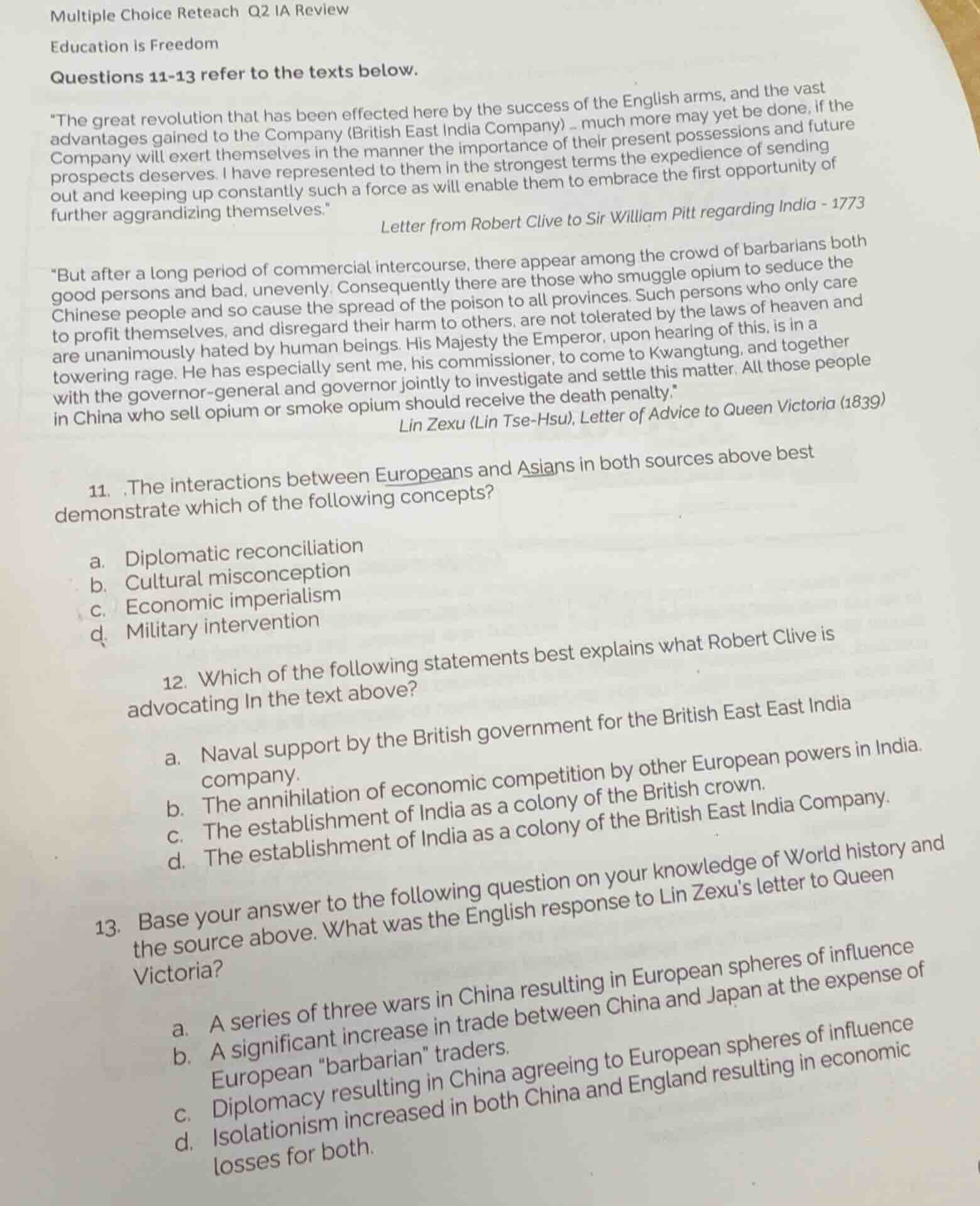 multiple choice reteach q2 ia review education is freedom questions 11-…