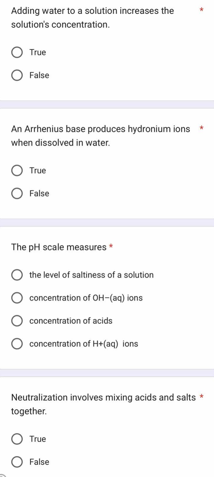 adding water to a solution increases the solutions concentration. true …