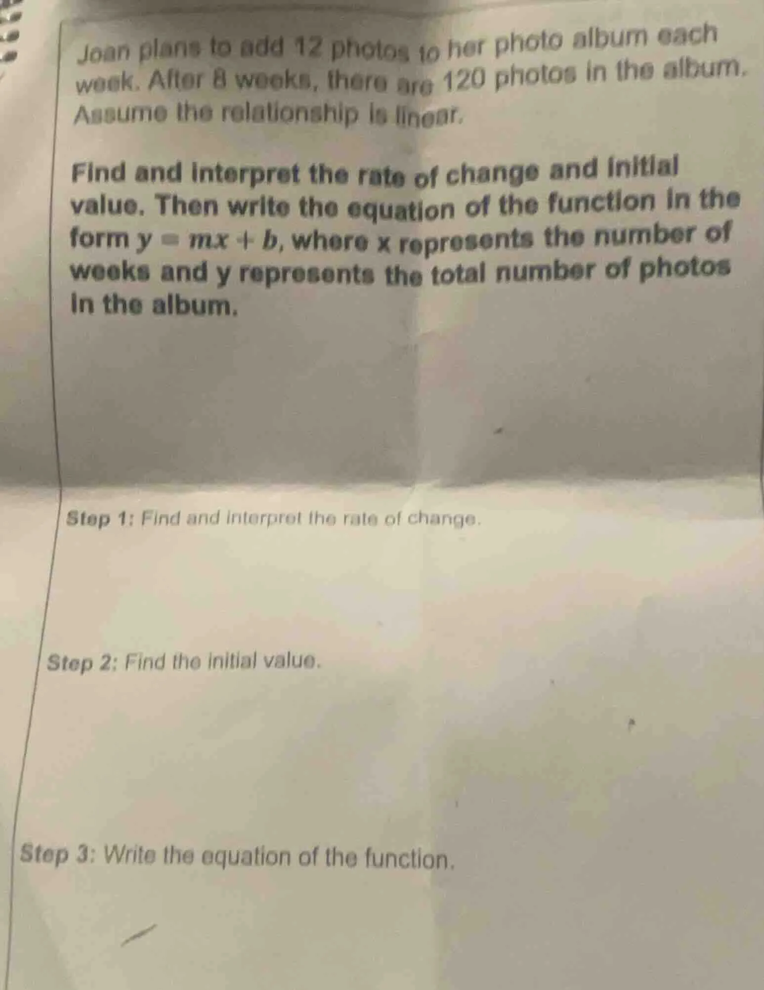 joan plans to add 12 photos to her photo album each week. after 8 weeks…