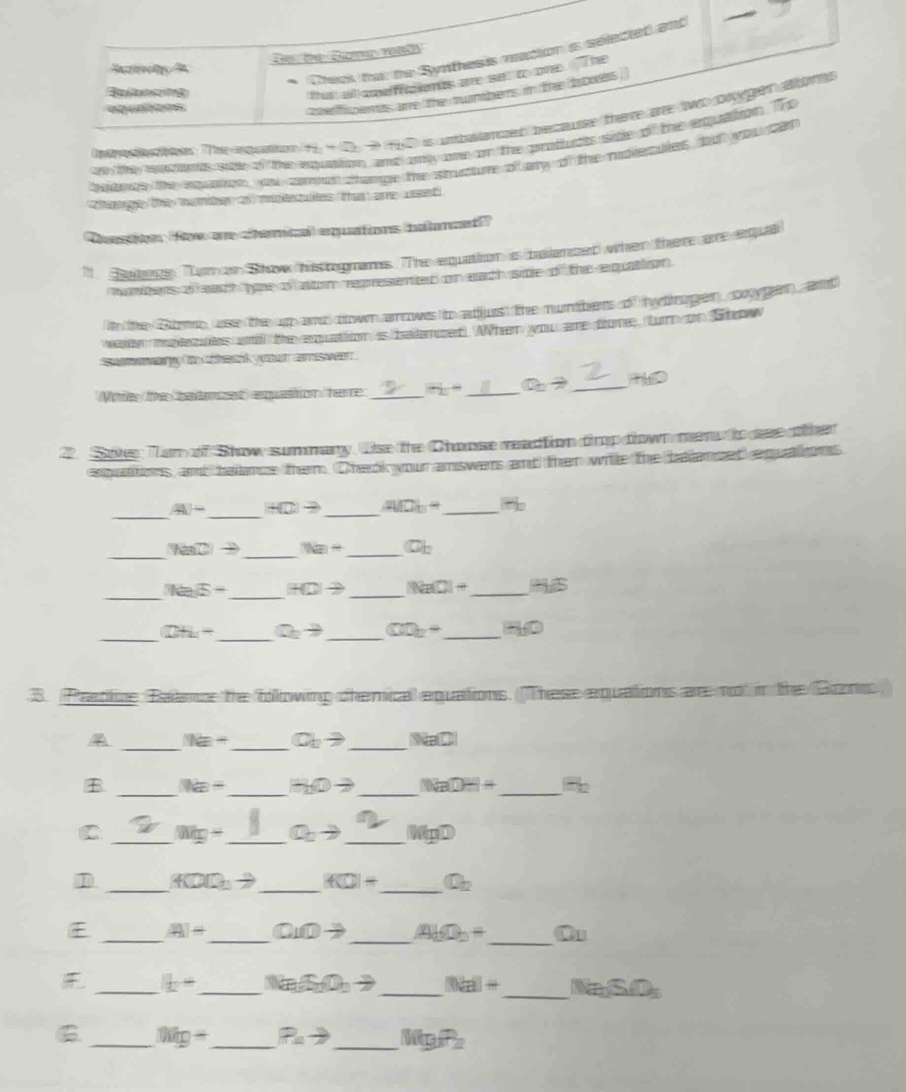 activity a: balancing equations\ run the gizmo: first\ - check that the…