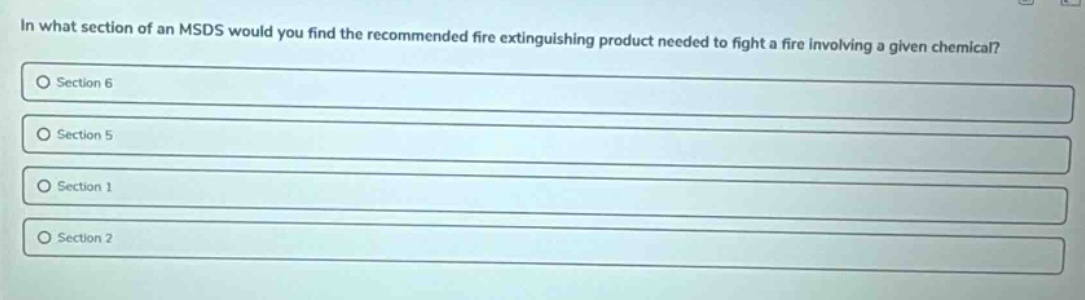 in what section of an msds would you find the recommended fire extingui…