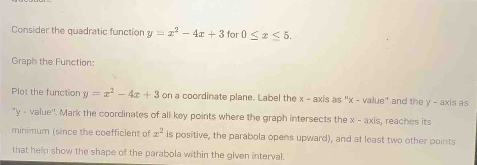 consider the quadratic function $y = x^2 - 4x + 3$ for $0 \\leq x \\leq…