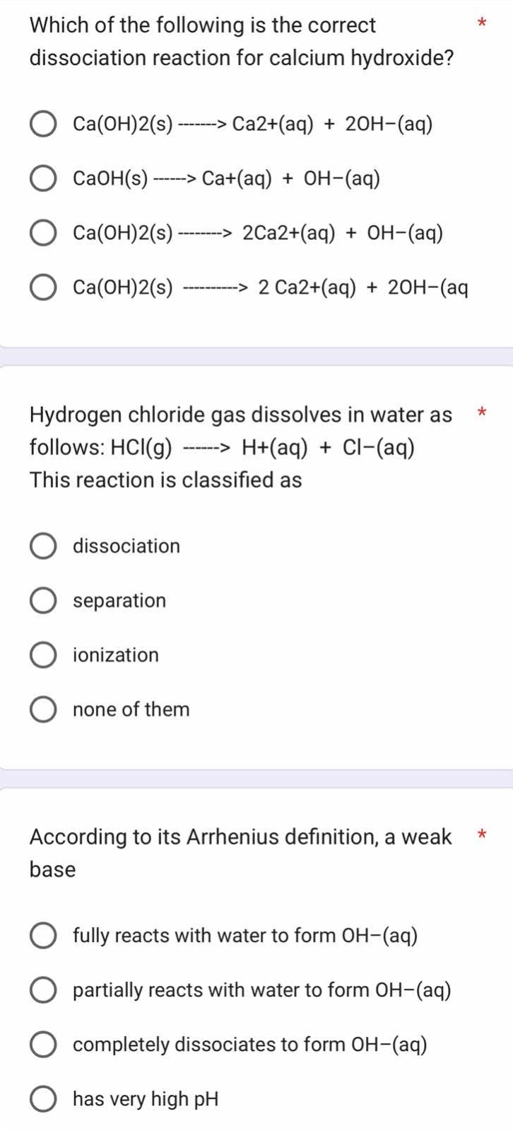 which of the following is the correct dissociation reaction for calcium…