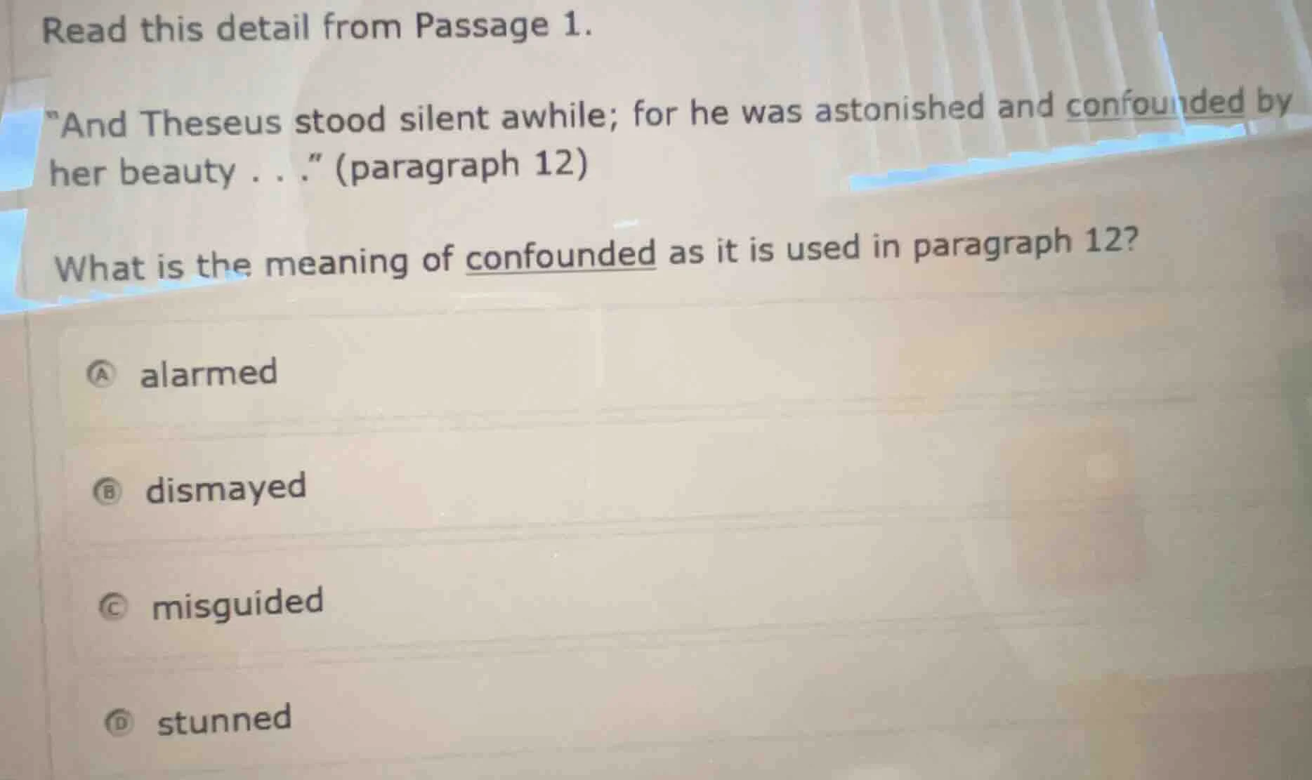 read this detail from passage 1. \and theseus stood silent awhile; for …