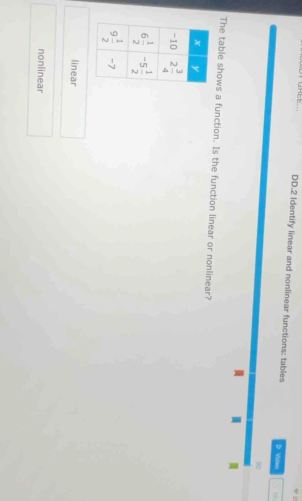 the table shows a function. is the function linear or nonlinear? x | -1…