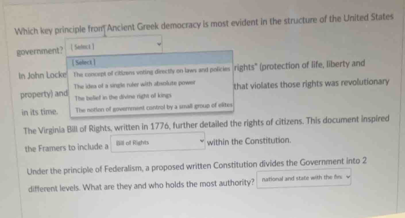 which key principle from ancient greek democracy is most evident in the…