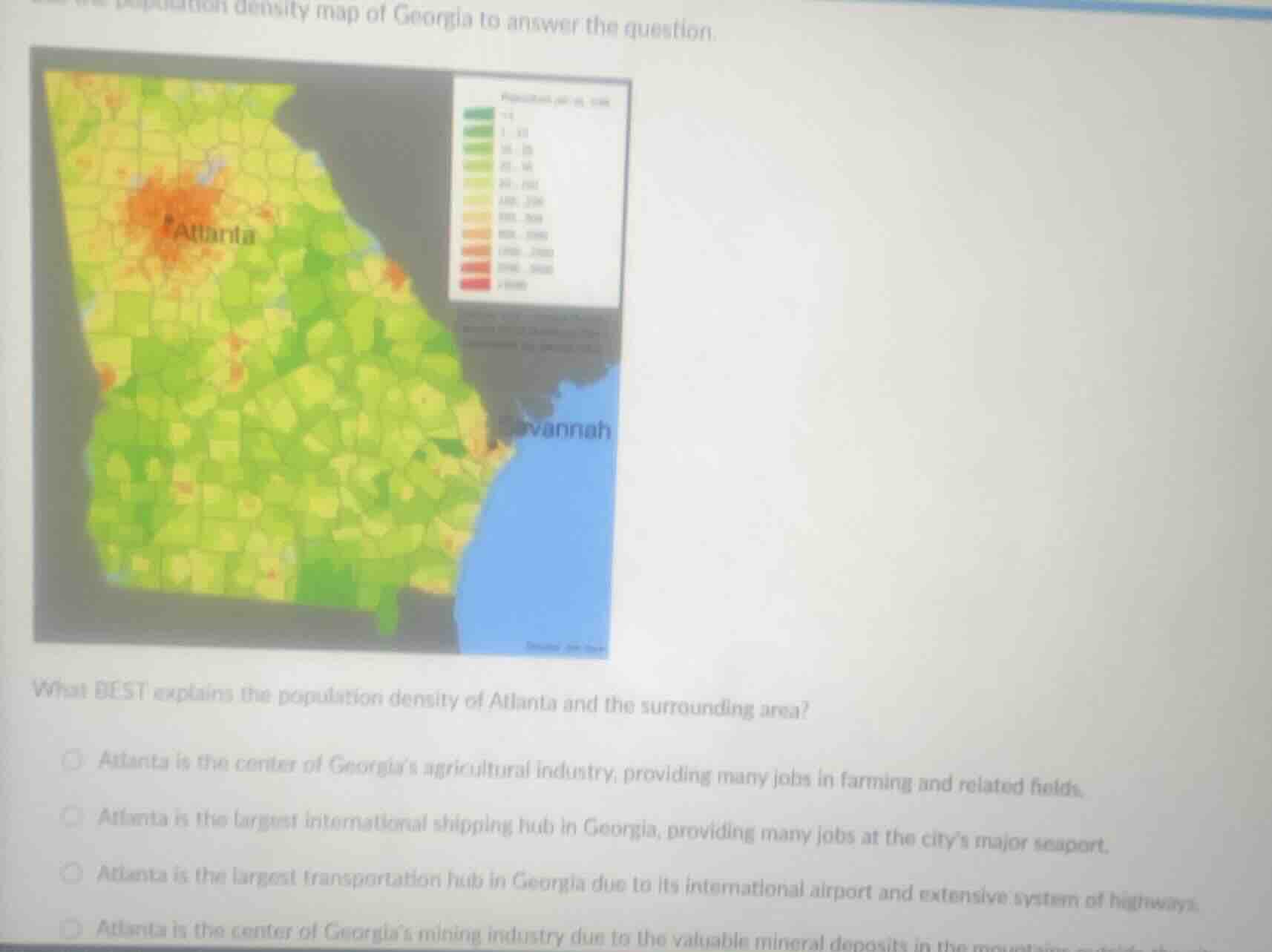 use the population density map of georgia to answer the question. image…