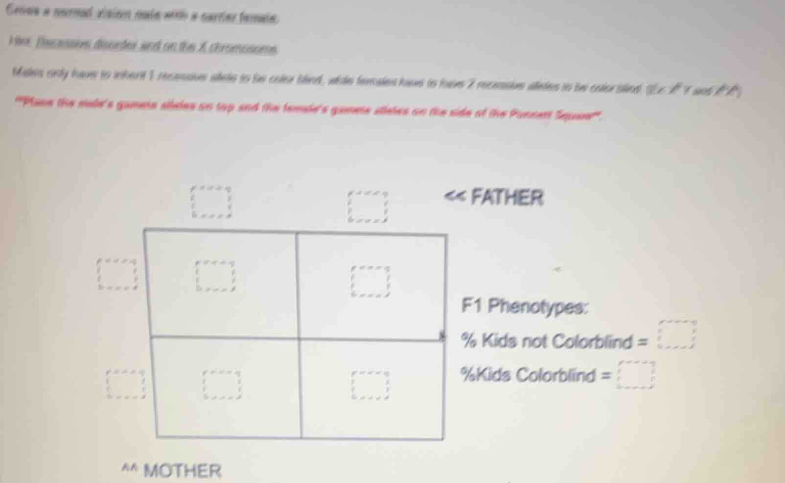 cross a normal vision male with a carrier female. the recessive disorde…