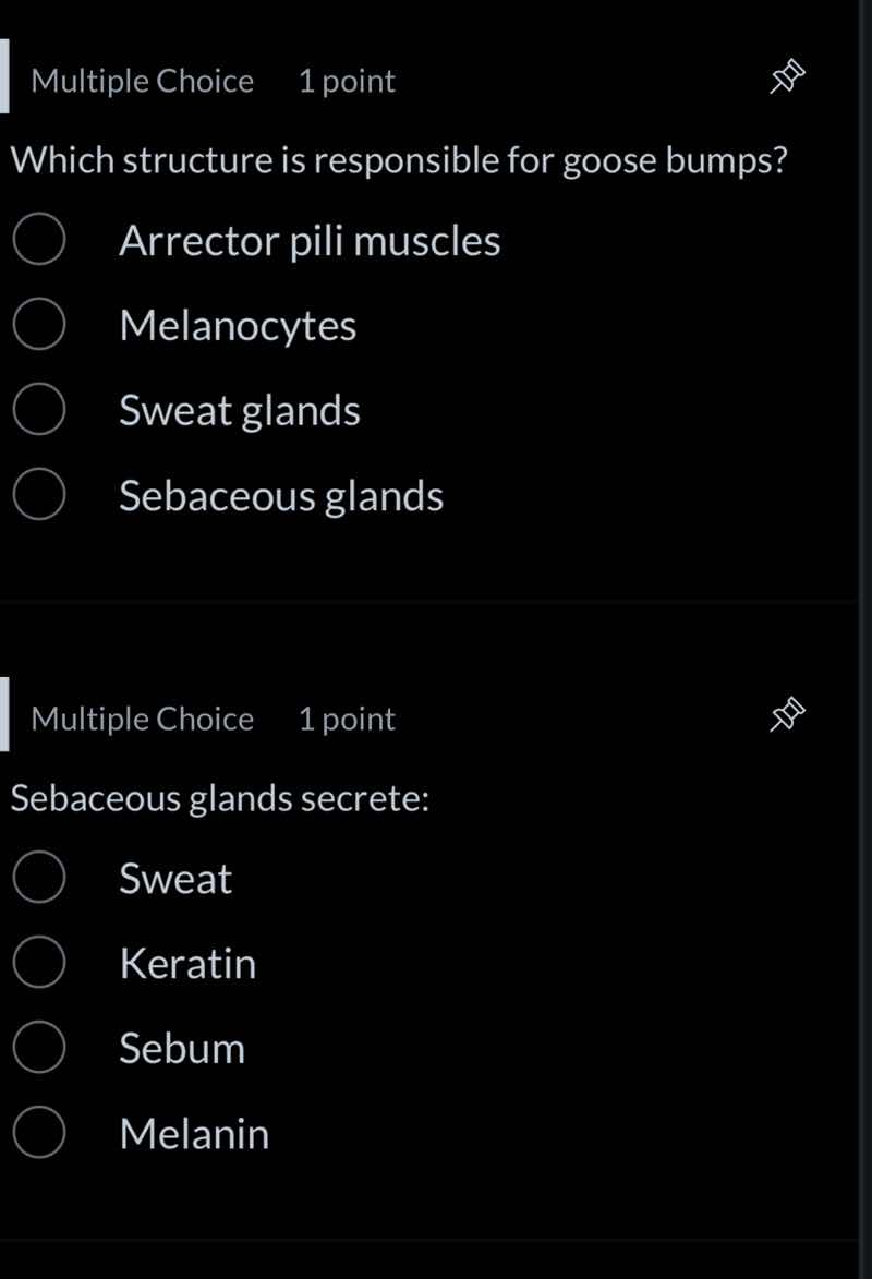 multiple choice 1 point which structure is responsible for goose bumps?…