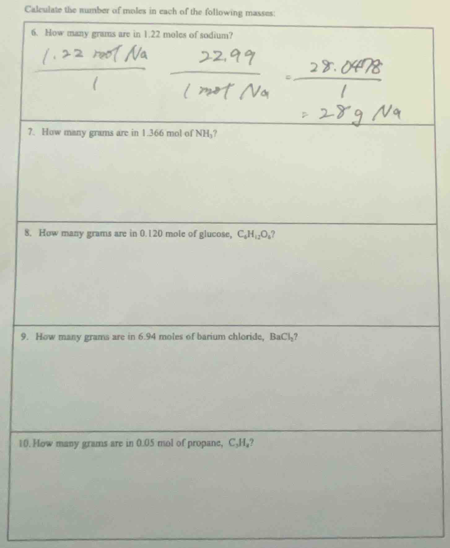 calculate the number of moles in each of the following masses: 6. how m…