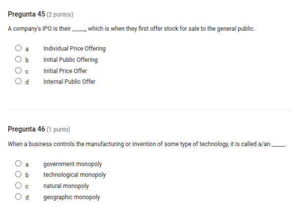 pregunta 45 (2 puntos) a companys ipo is their ____ which is when they …