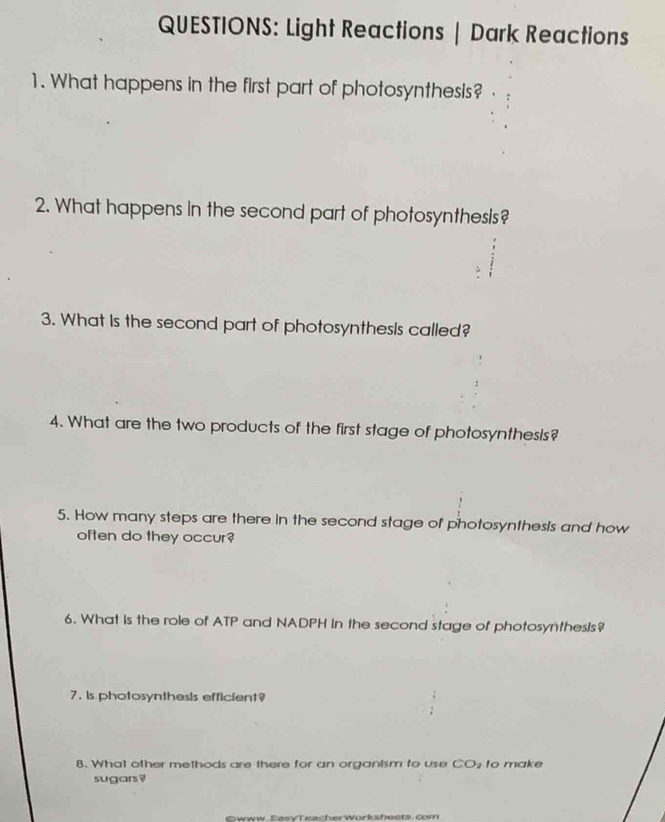 questions: light reactions | dark reactions 1. what happens in the firs…