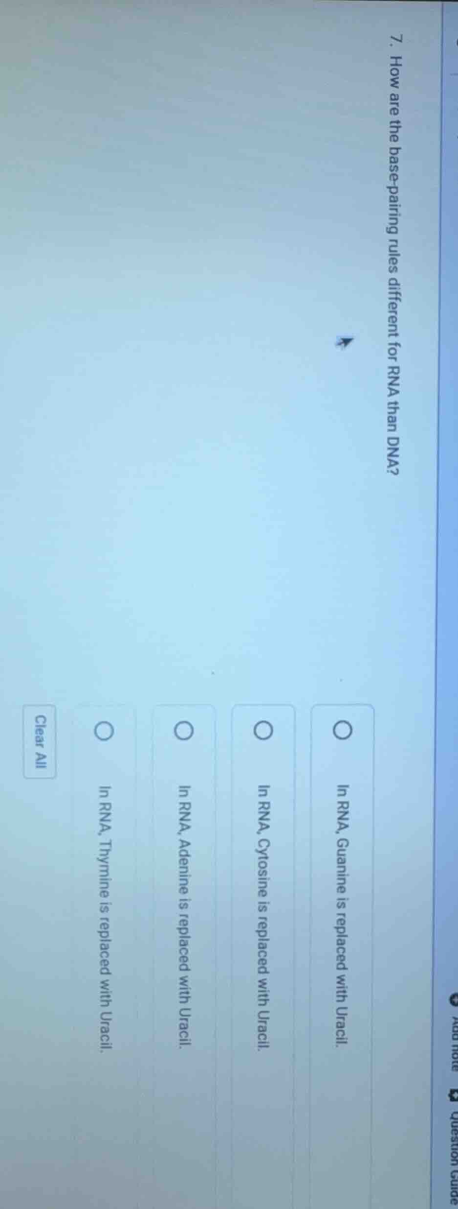7. how are the base - pairing rules different for rna than dna? in rna,…