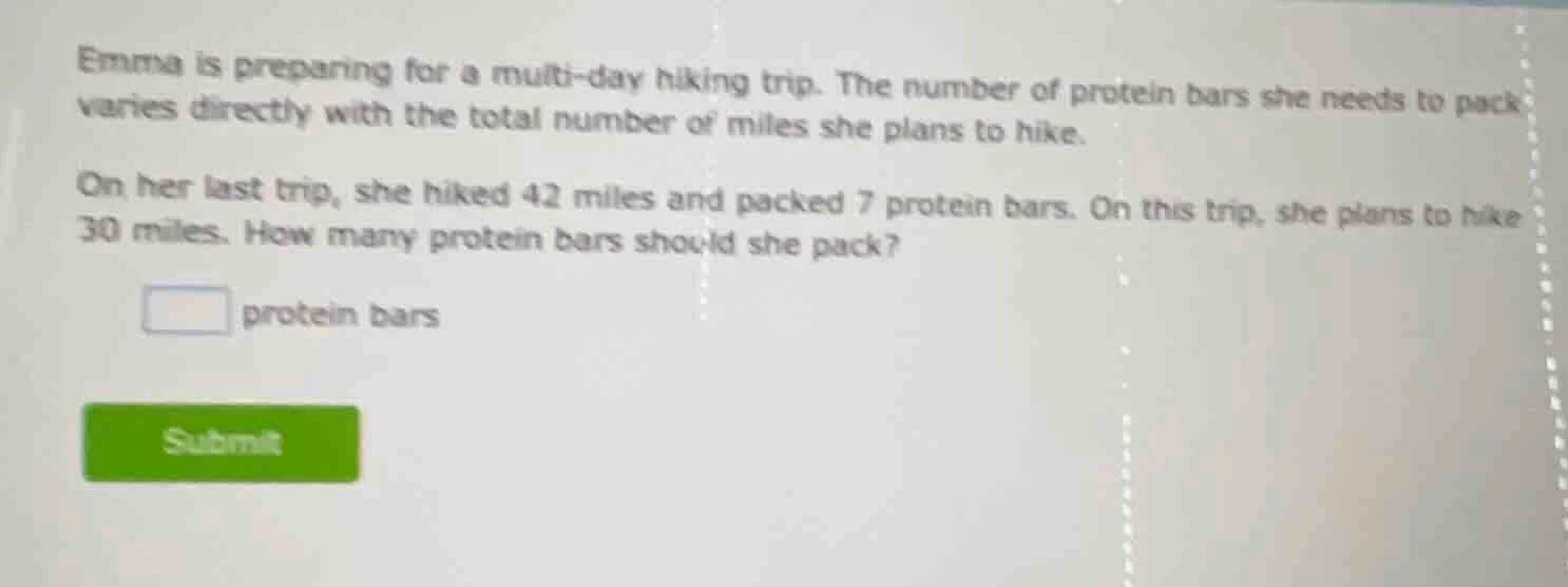 emma is preparing for a multi-day hiking trip. the number of protein ba…
