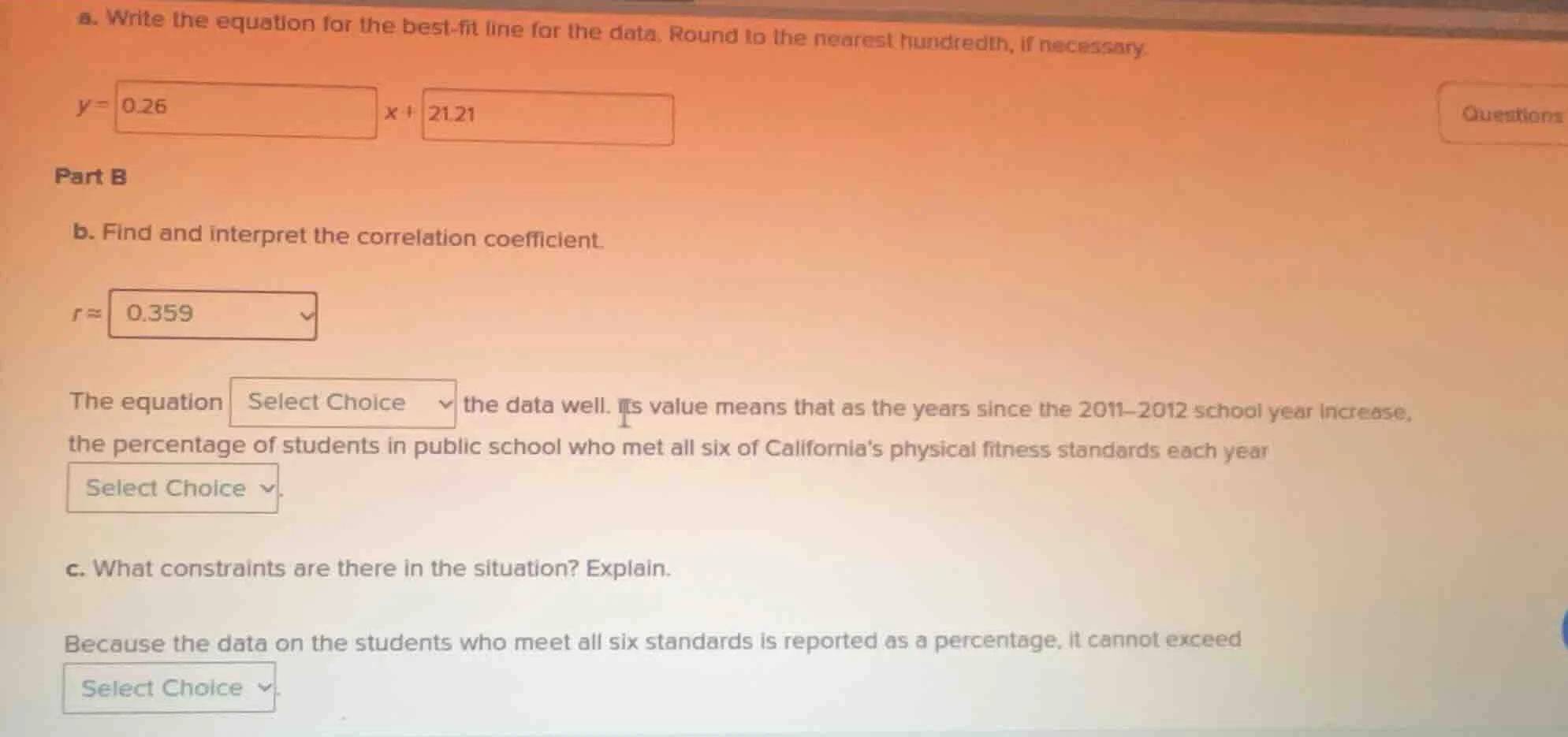 a. write the equation for the best - fit line for the data. round to th…