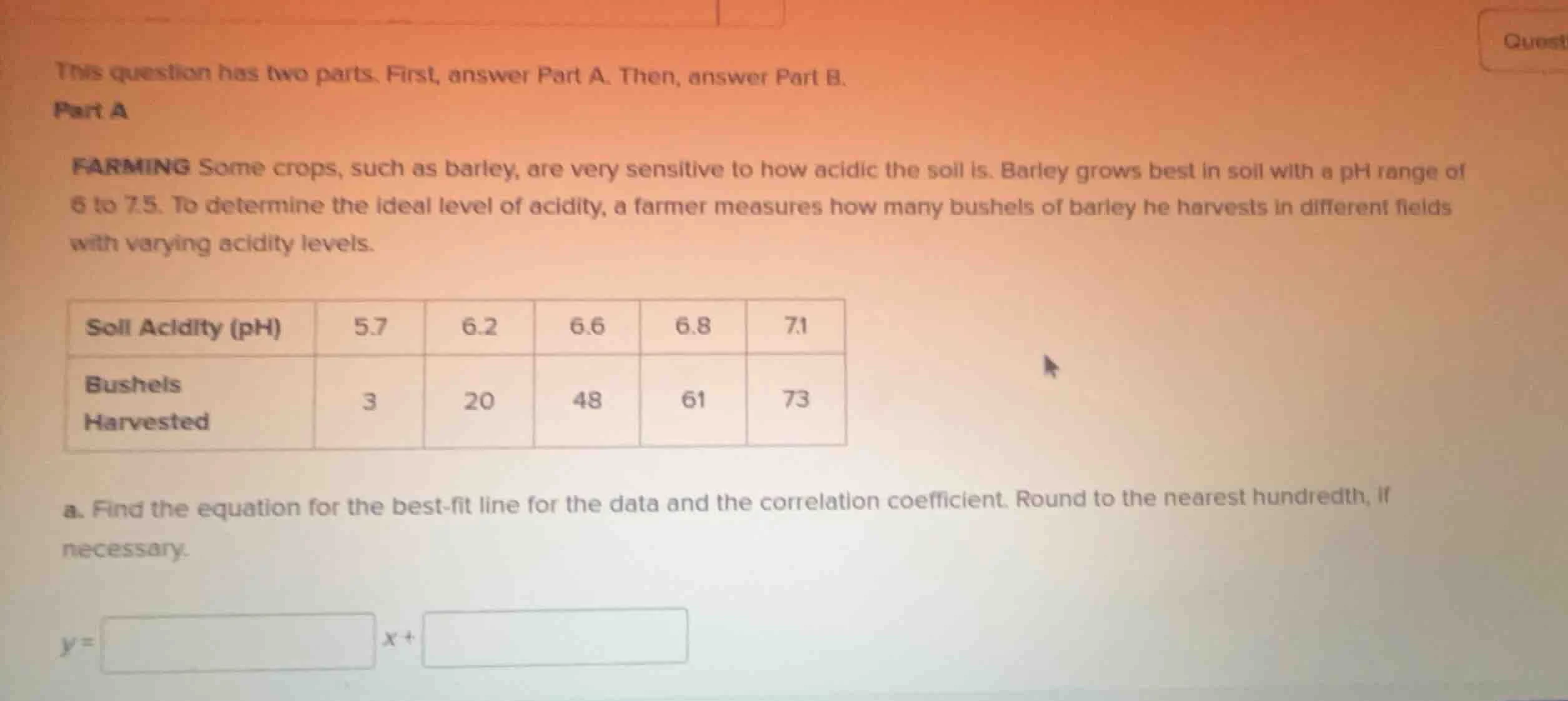 this question has two parts. first, answer part a. then, answer part b.…