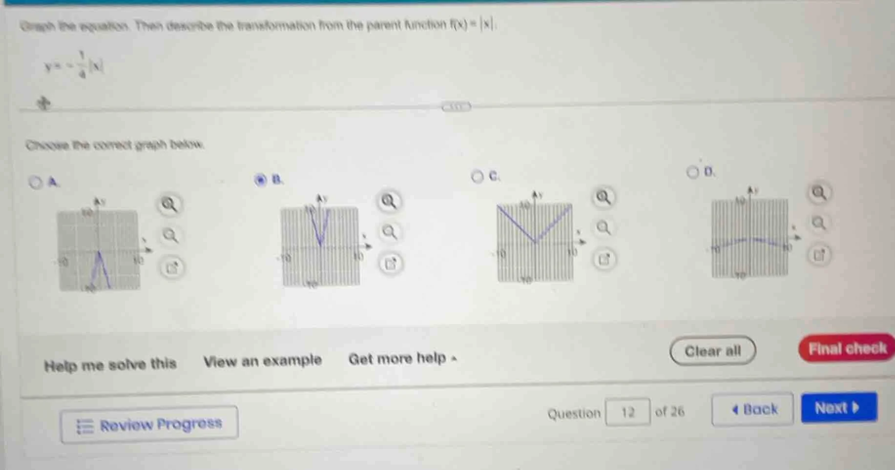 graph the equation. then describe the transformation from the parent fu…