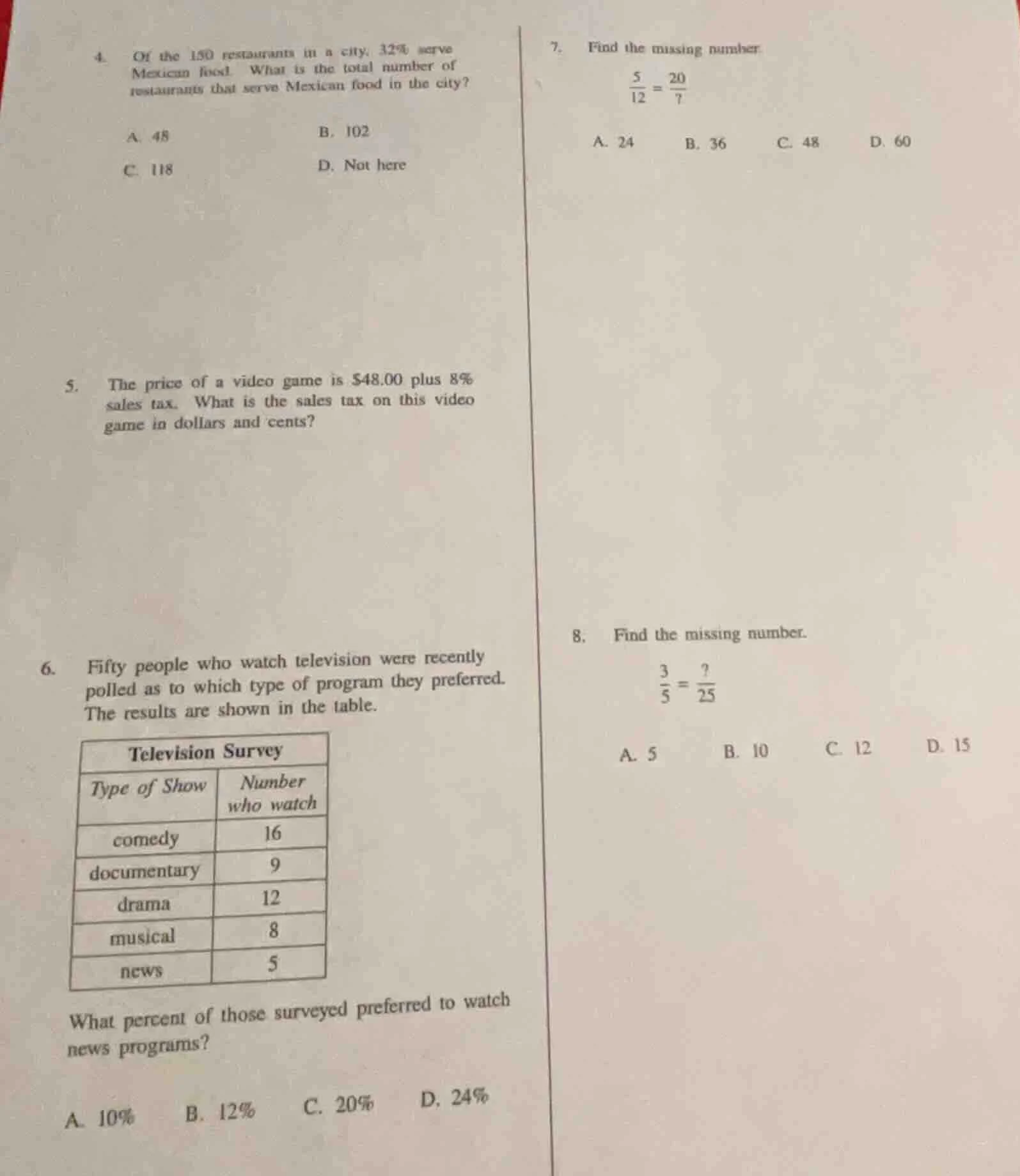 4. of the 150 restaurants in a city, 32% serve mexican food. what is th…