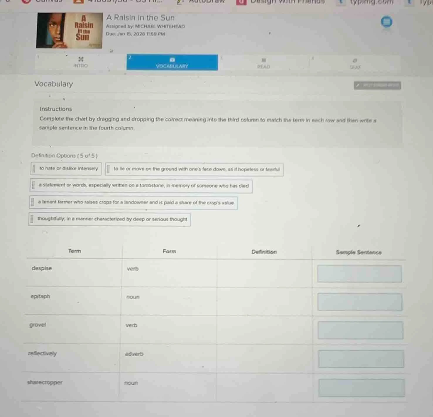 a raisin in the sun assigned by: michael whitehead due: jan 15, 2026 11…