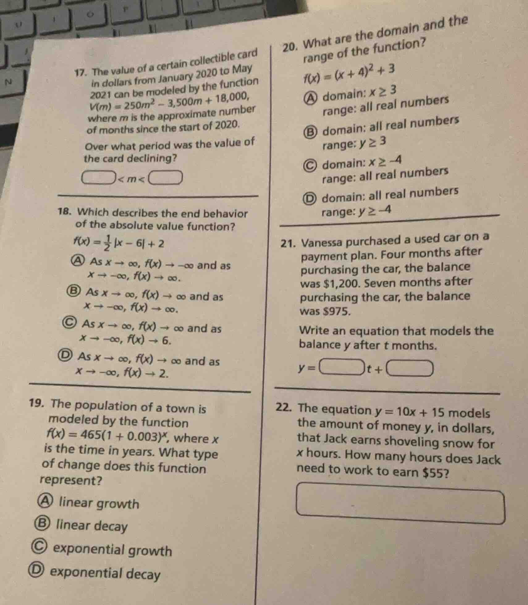 17. the value of a certain collectible card in dollars from january 202…