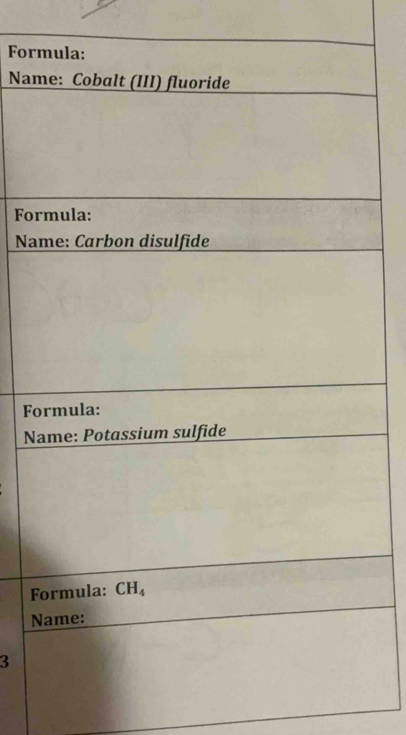 formula: name: cobalt (iii) fluoride formula: name: carbon disulfide fo…