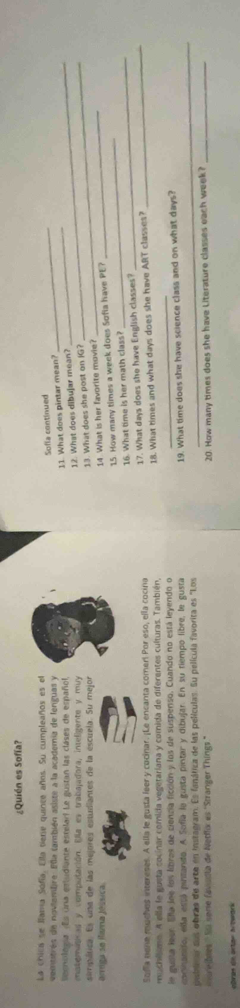 ¿quién es sofía? la chica se llama sofía. ella tiene quince años. su cu…