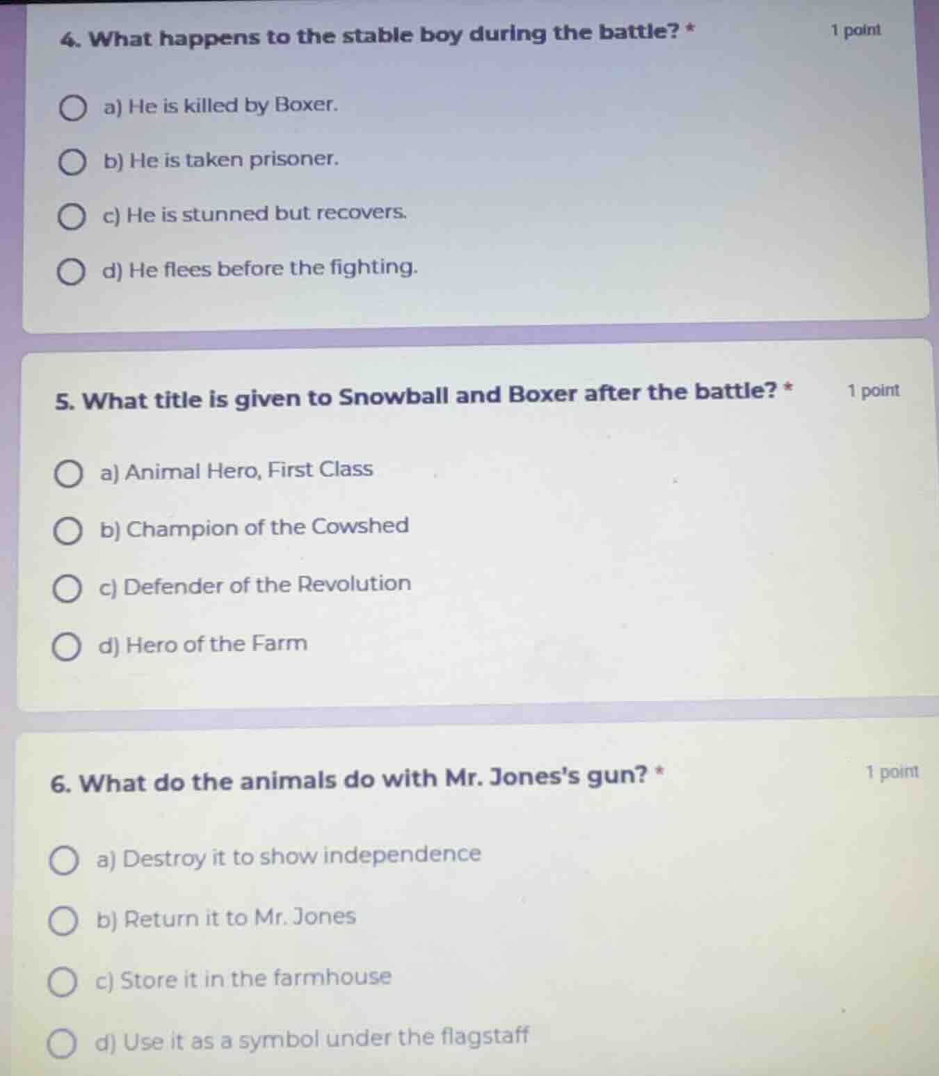 4. what happens to the stable boy during the battle? * a) he is killed …