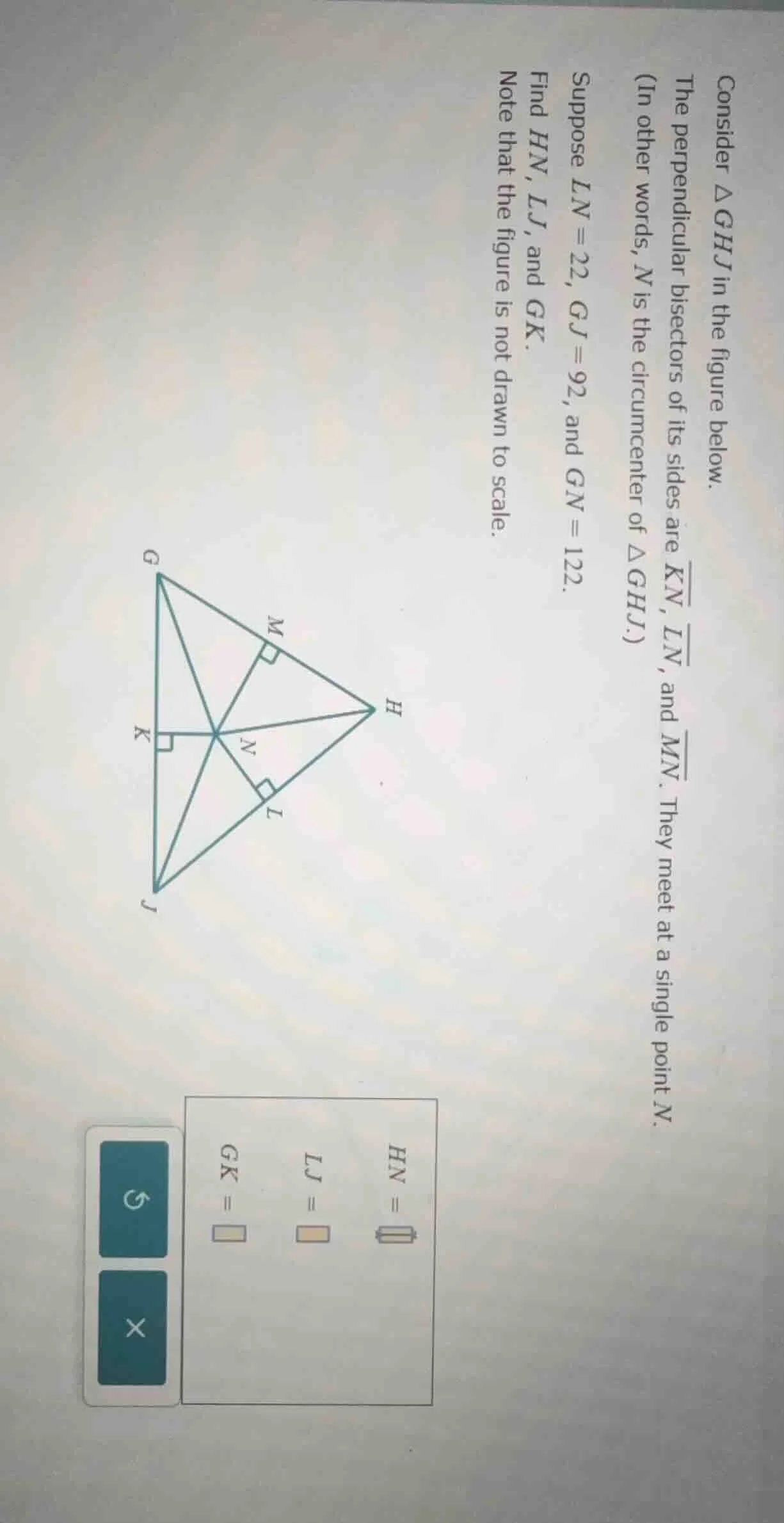 consider $\\triangle ghj$ in the figure below. the perpendicular bisect…