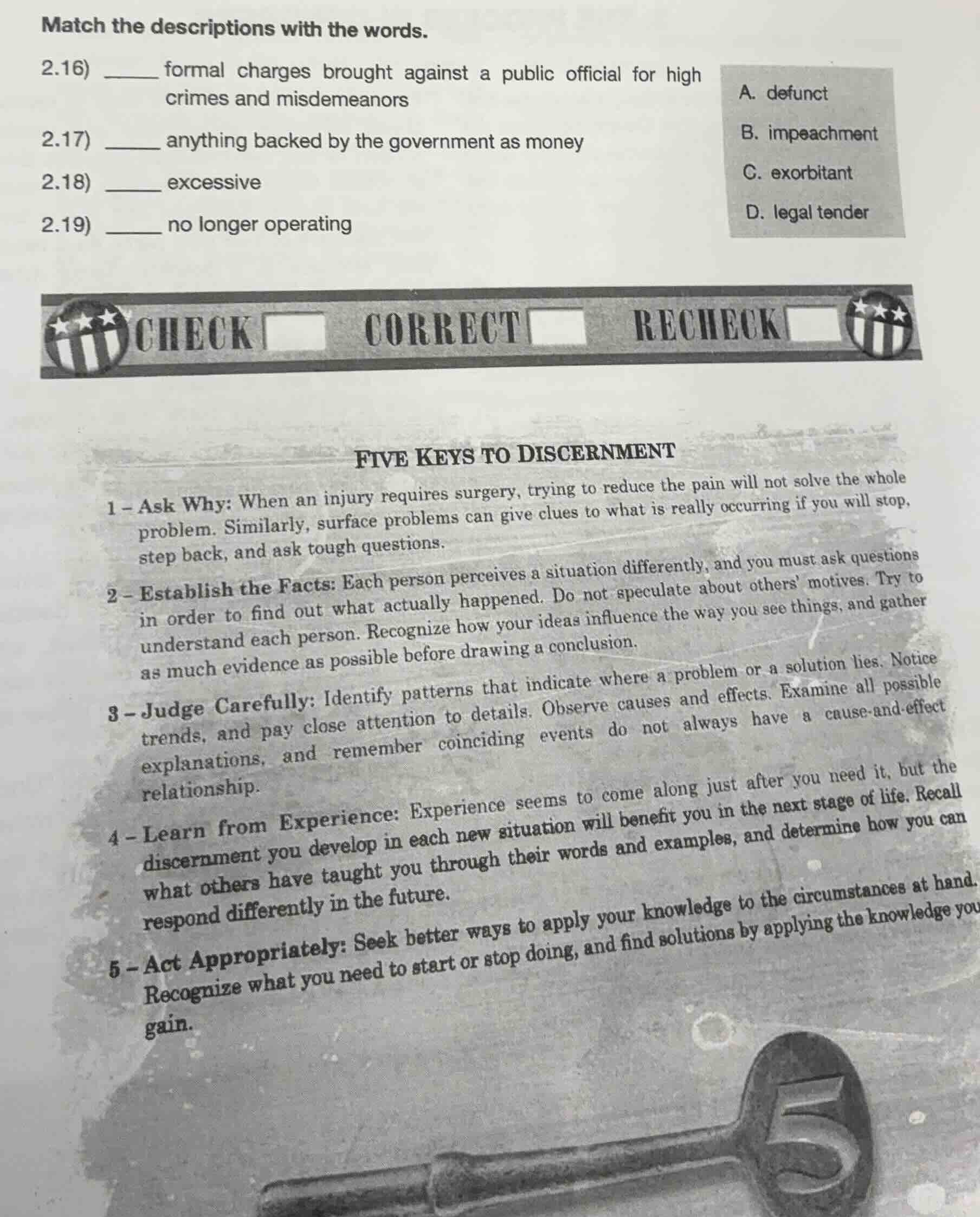 match the descriptions with the words. 2.16) ______ formal charges brou…