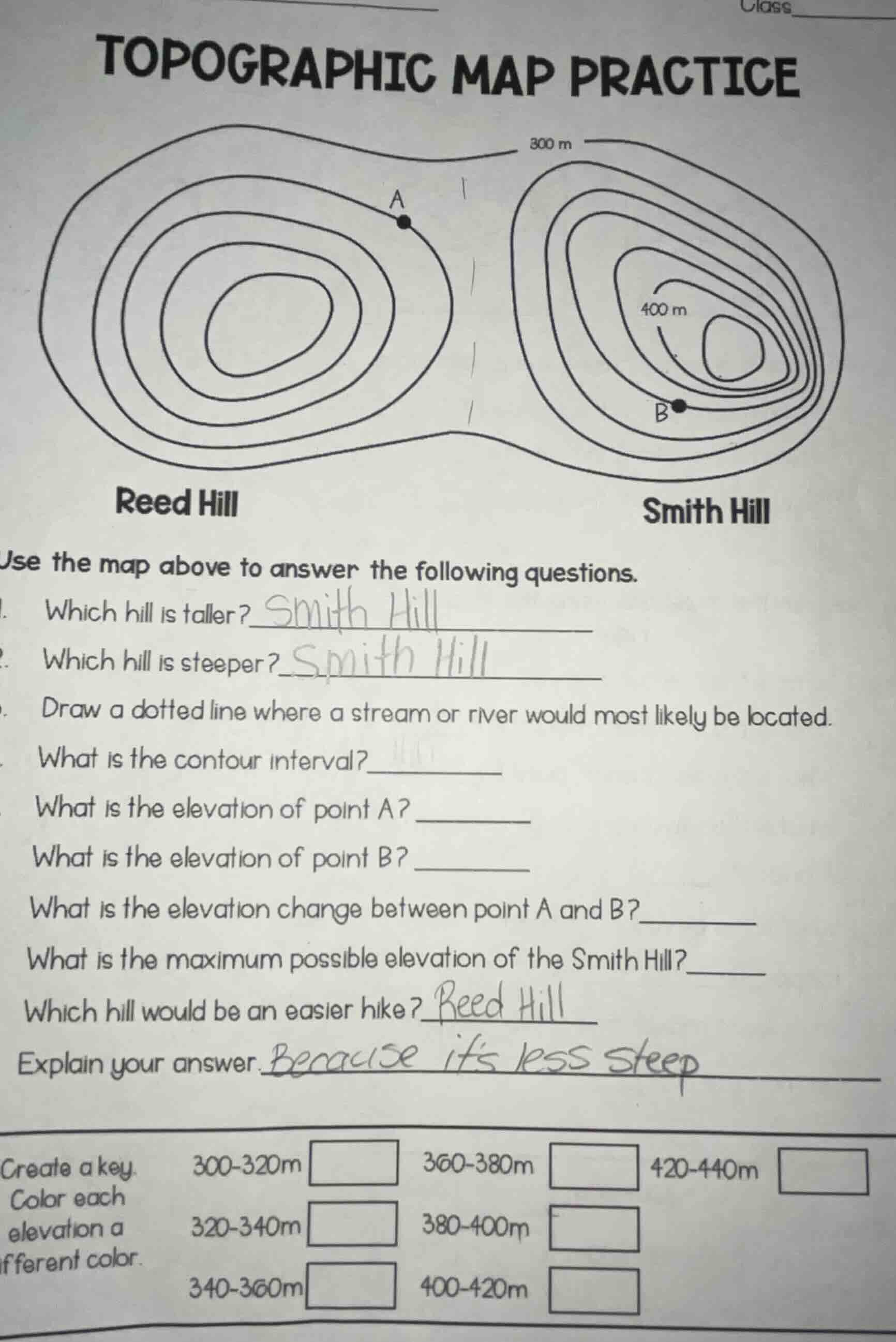 topographic map practice use the map above to answer the following ques…