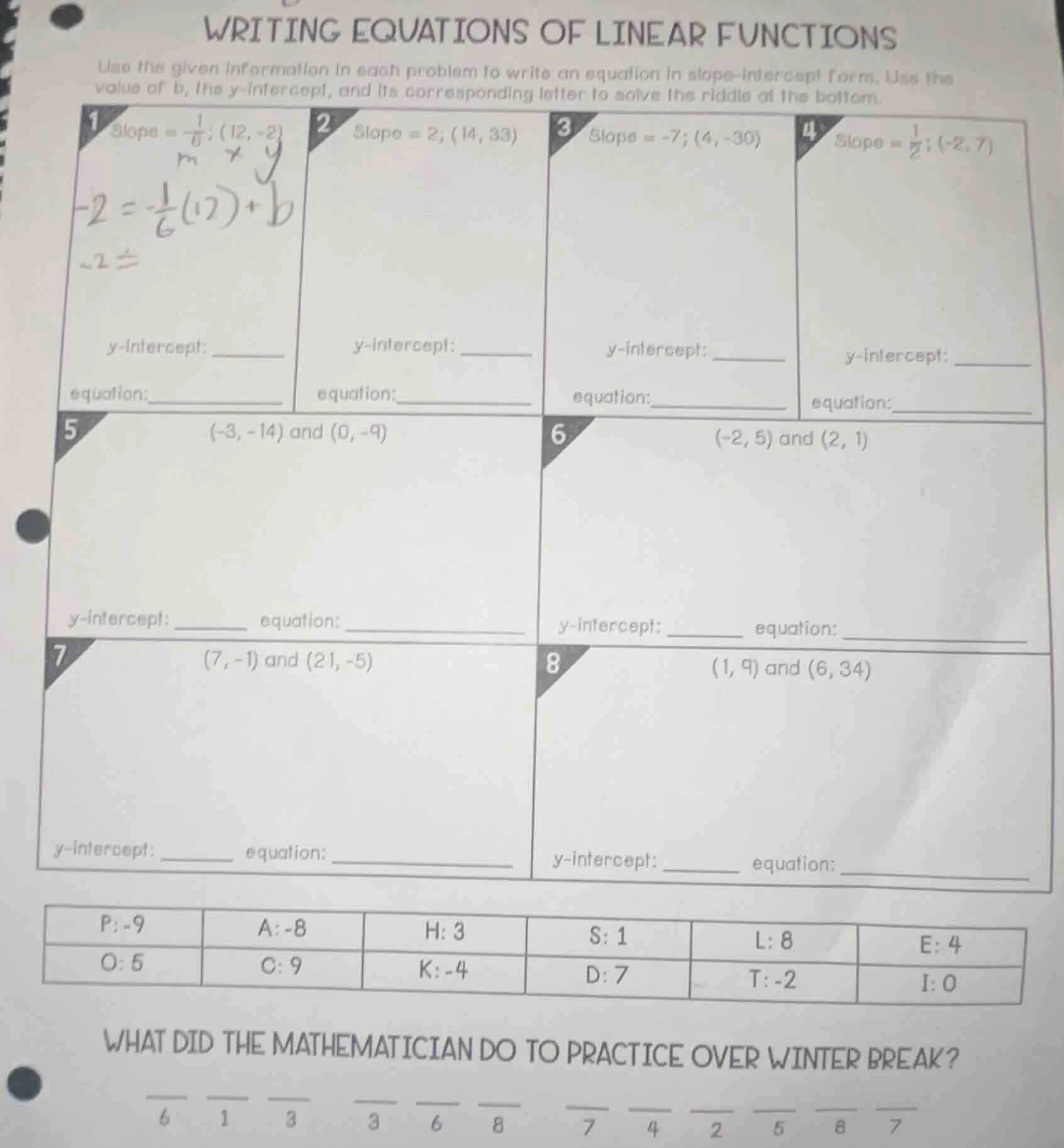 writing equations of linear functions use the given information in each…