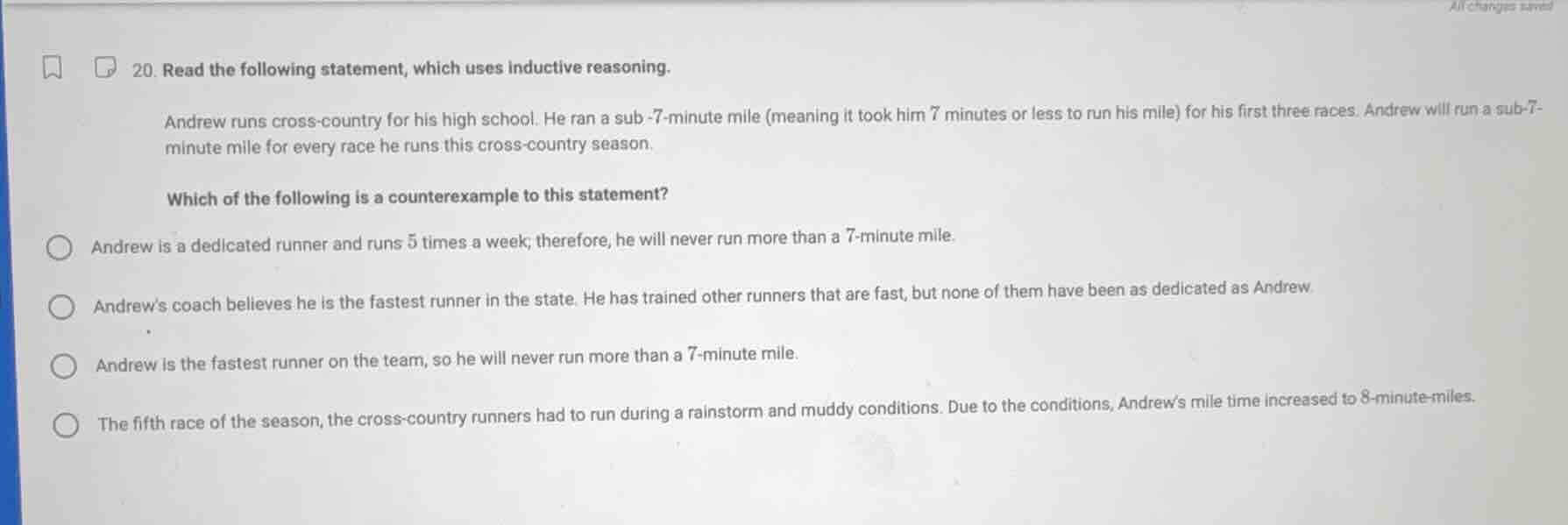 20. read the following statement, which uses inductive reasoning. andre…