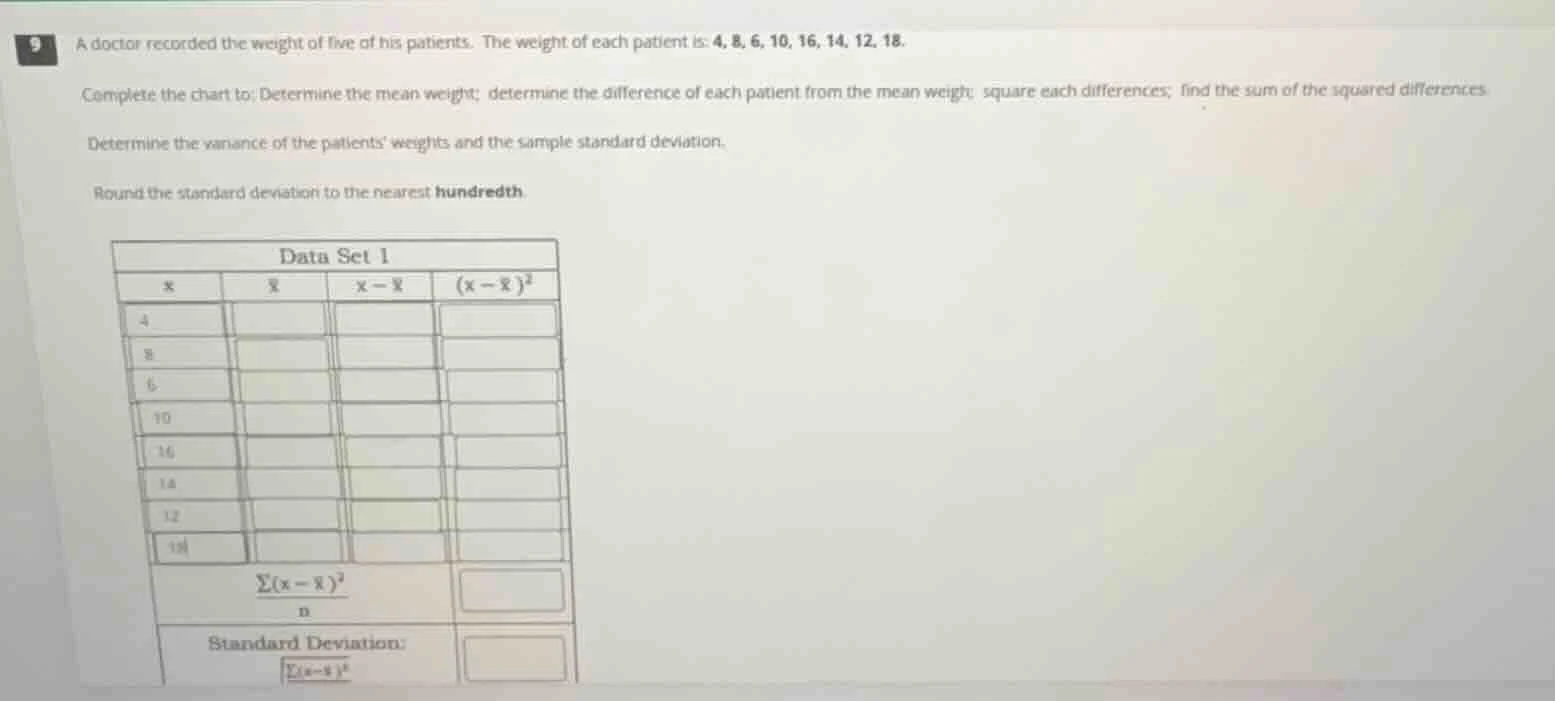 a doctor recorded the weight of five of his patients. the weight of eac…