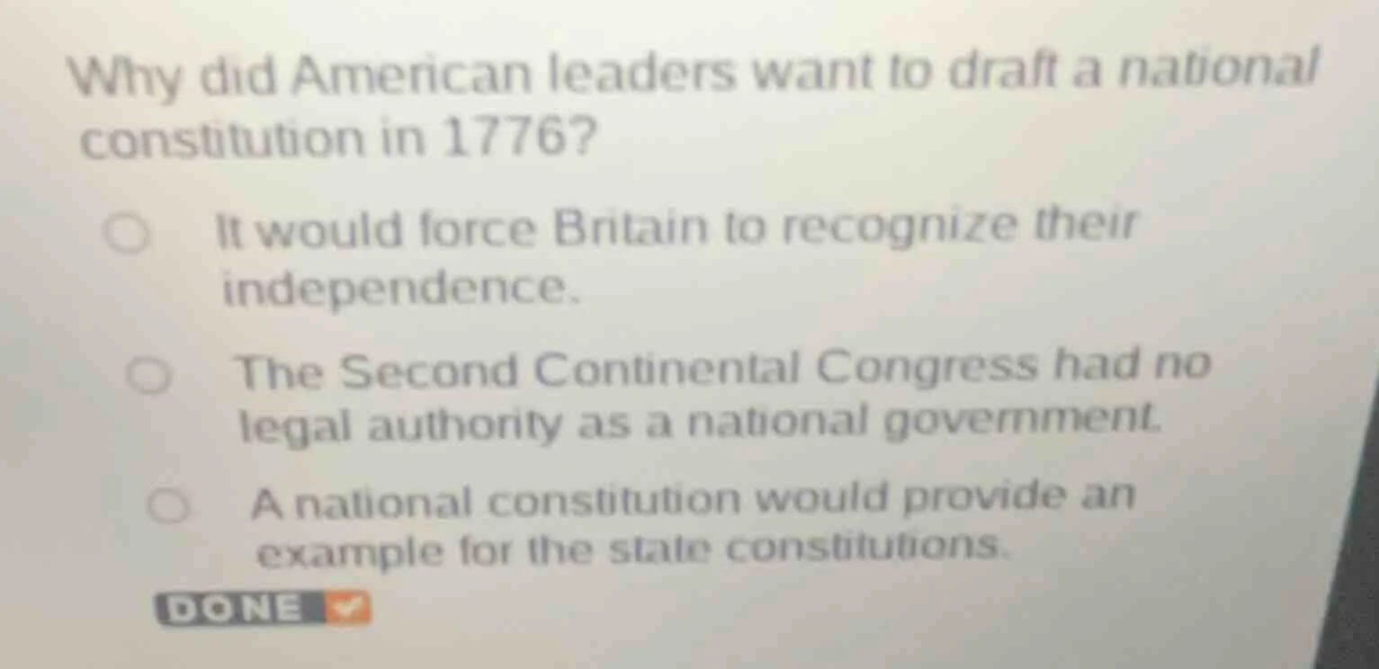 why did american leaders want to draft a national constitution in 1776?…
