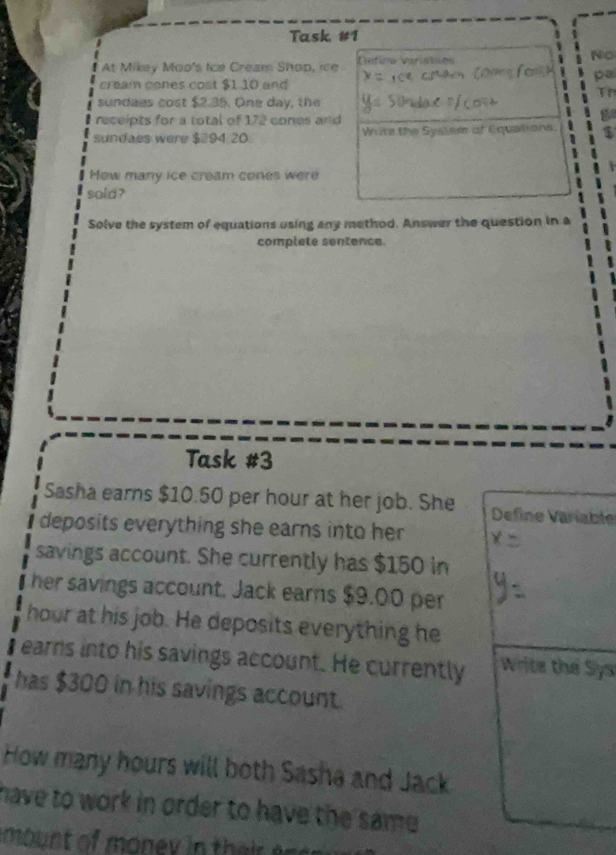 task #1 at mikey moo’s ice cream shop, ice cream cones cost $1.10 and s…