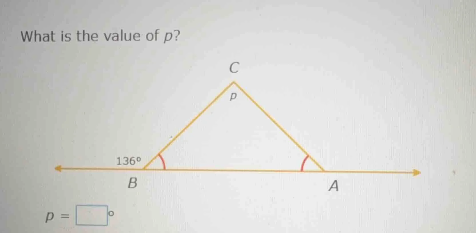 what is the value of $p$? (there is a triangle $abc$ with a straight li…
