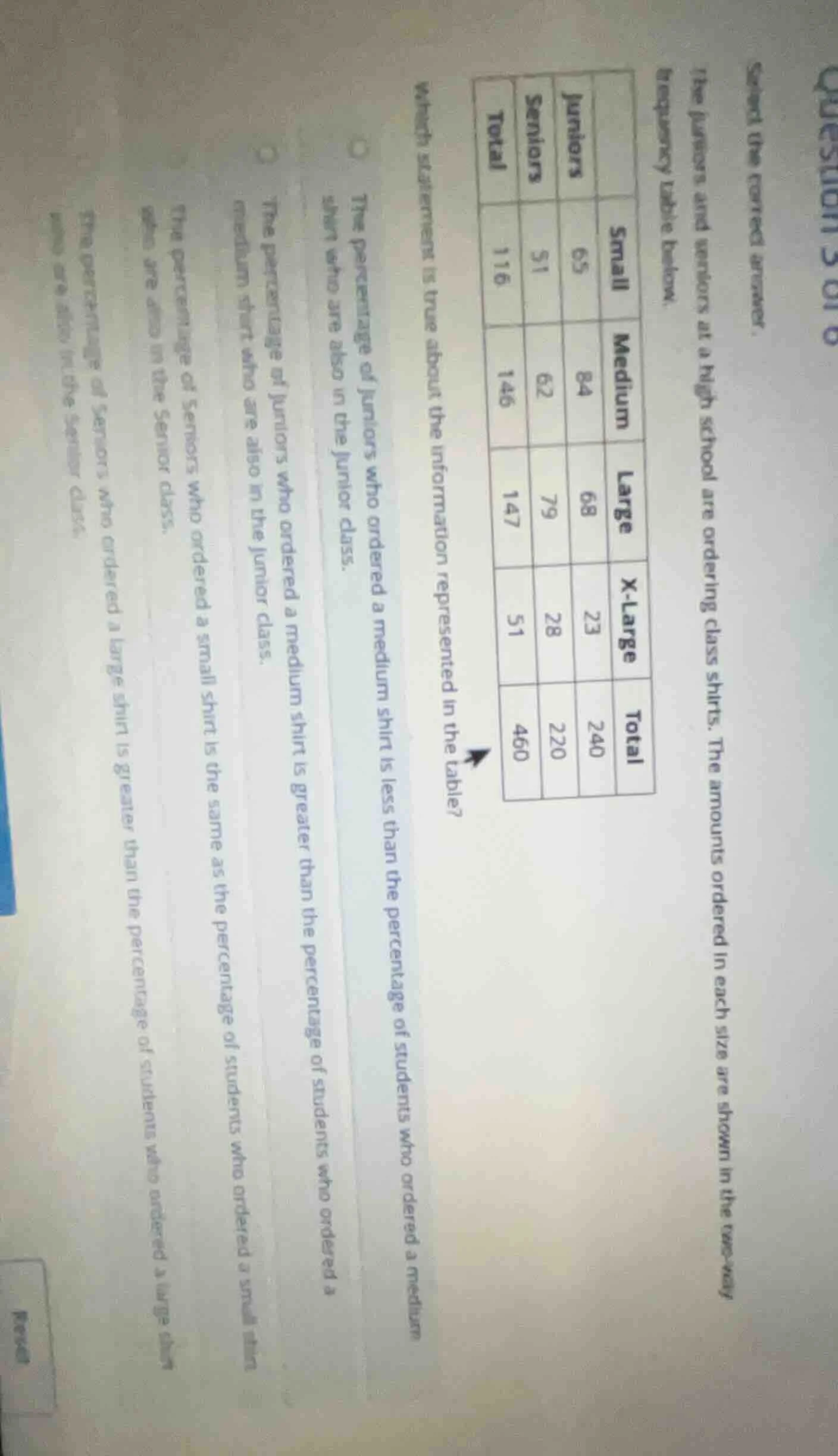 question 3 of 8 select the correct answer. the juniors and seniors at a…