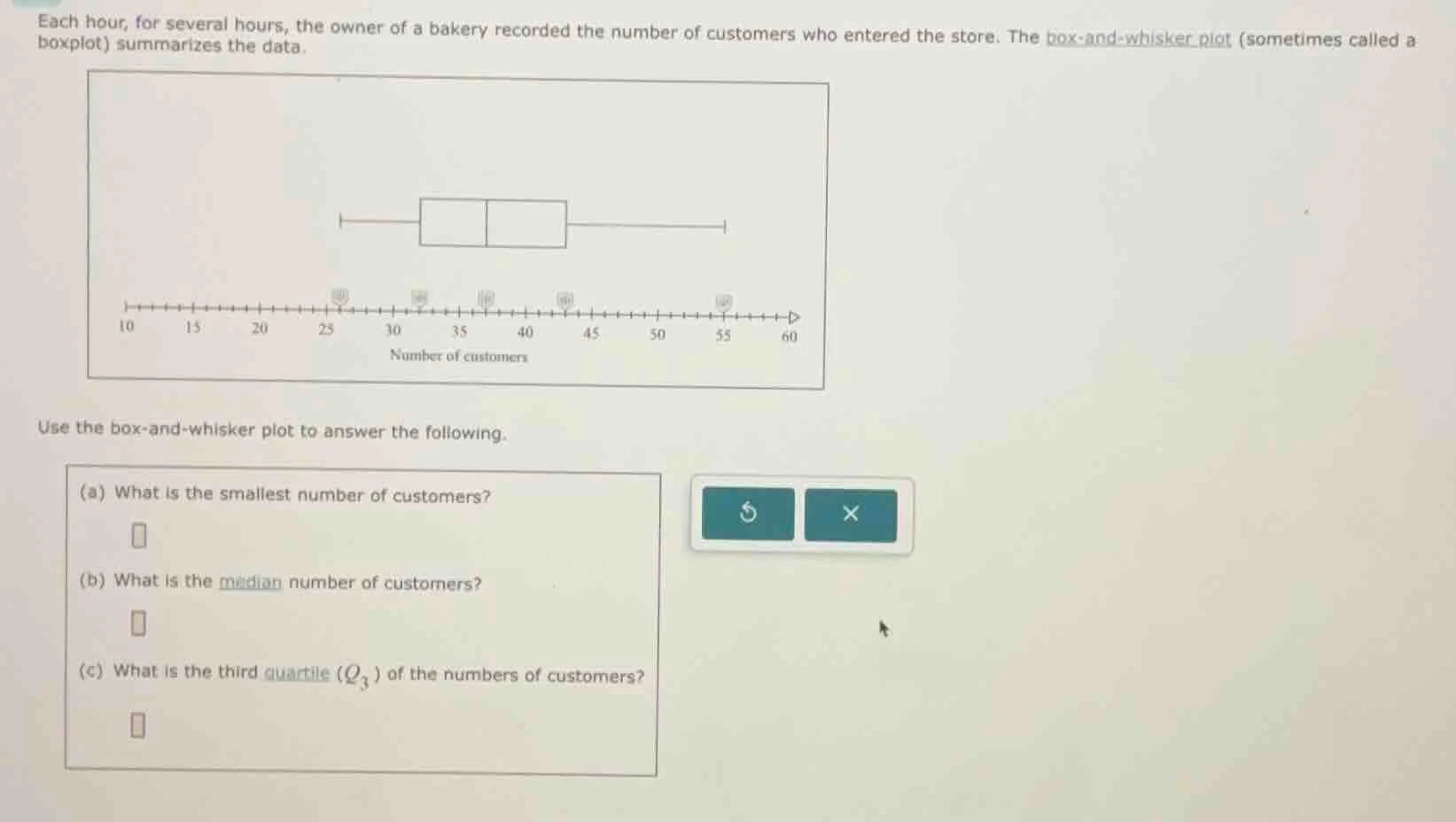 each hour, for several hours, the owner of a bakery recorded the number…