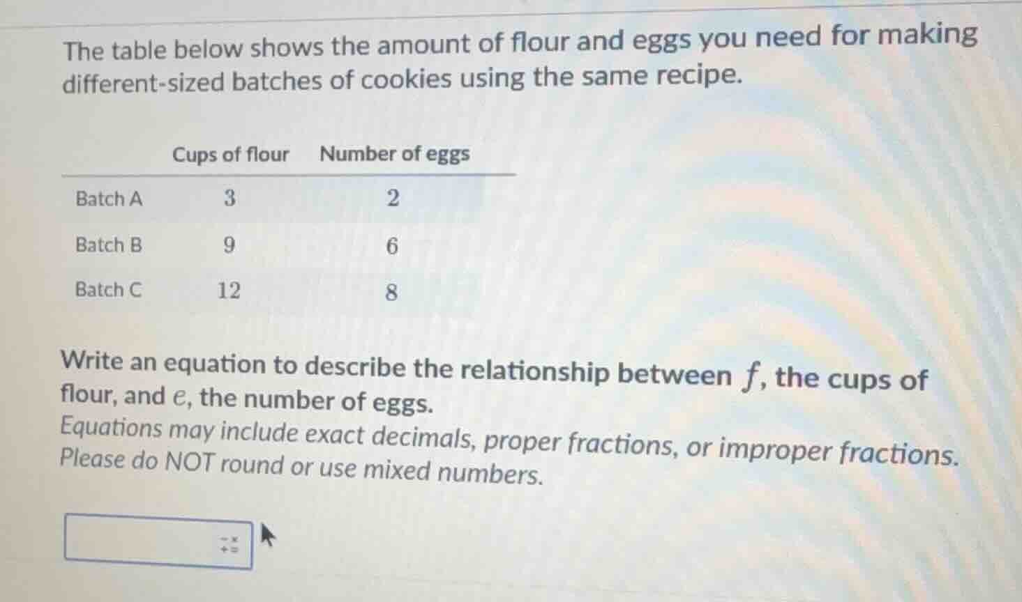 the table below shows the amount of flour and eggs you need for making …