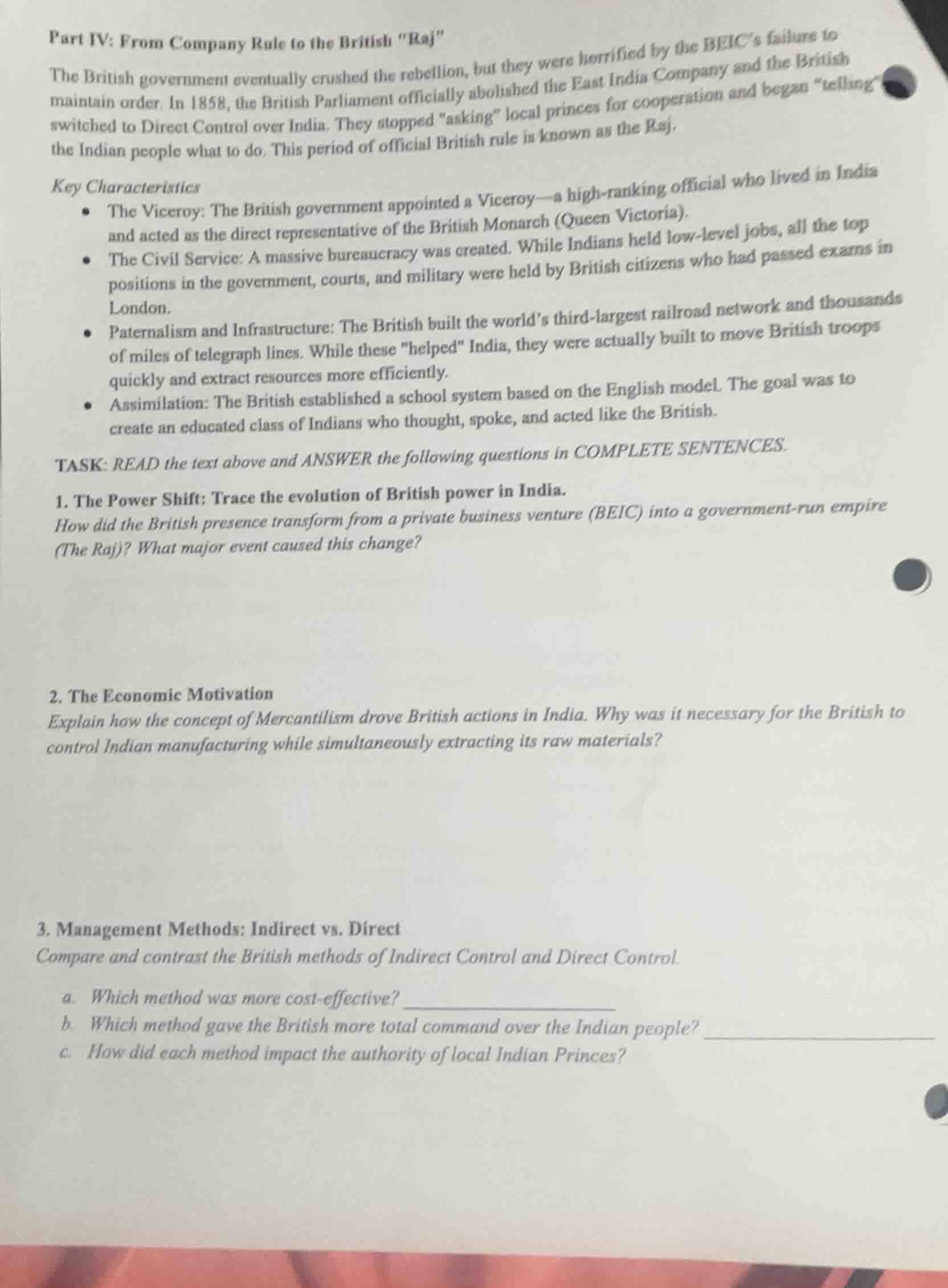 part iv: from company rule to the british aj\ the british government ev…