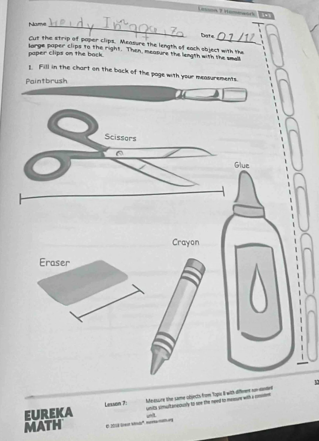 lesson 7 homework 1•3 name date cut the strip of paper clips. measure t…