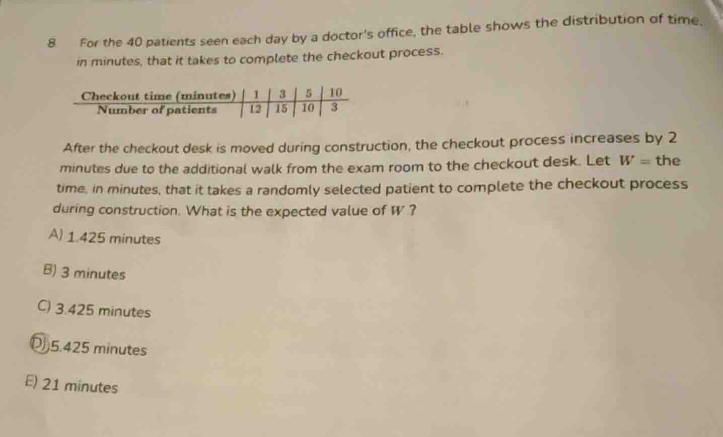 8 for the 40 patients seen each day by a doctors office, the table show…