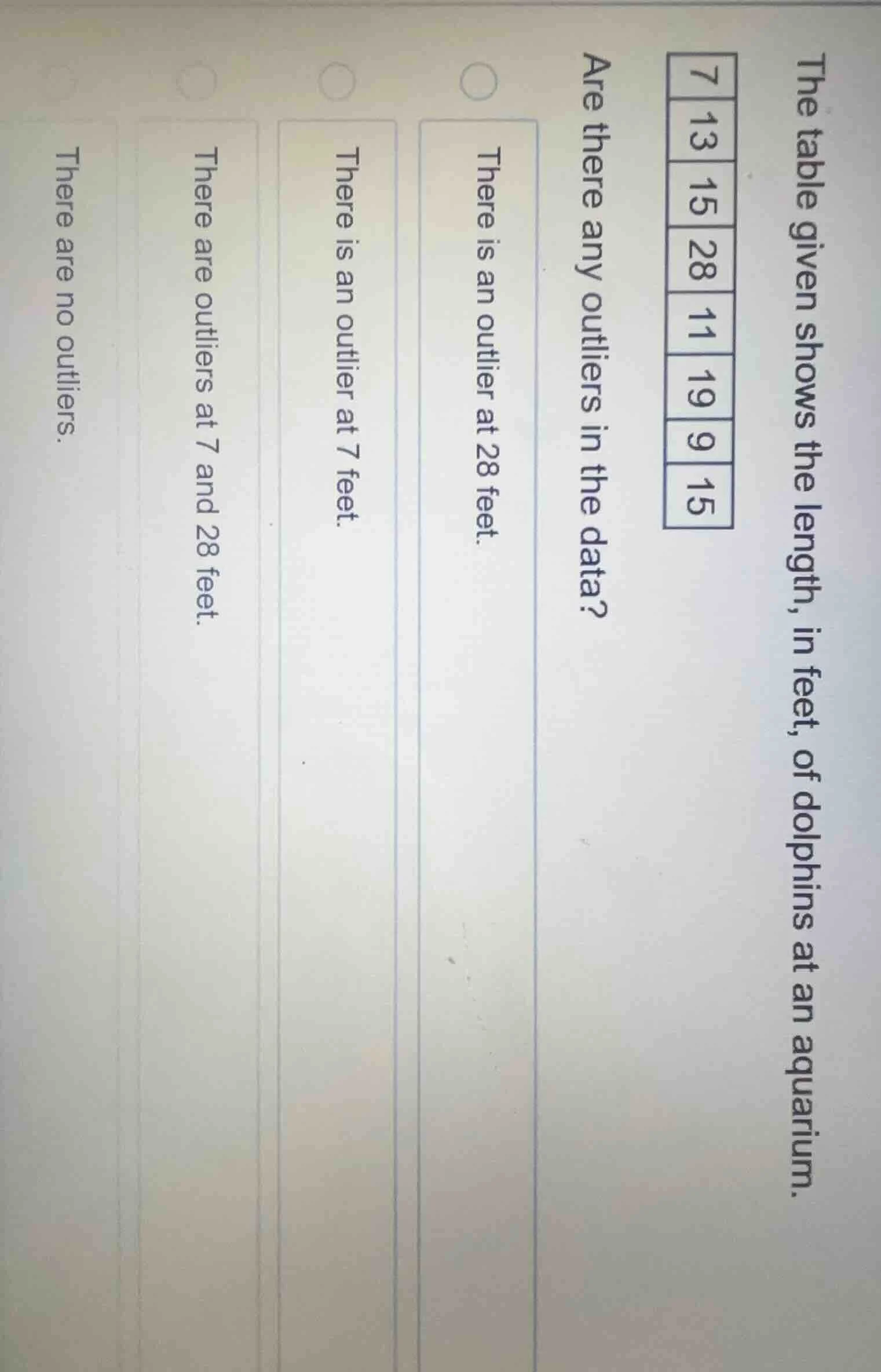 the table given shows the length, in feet, of dolphins at an aquarium. …