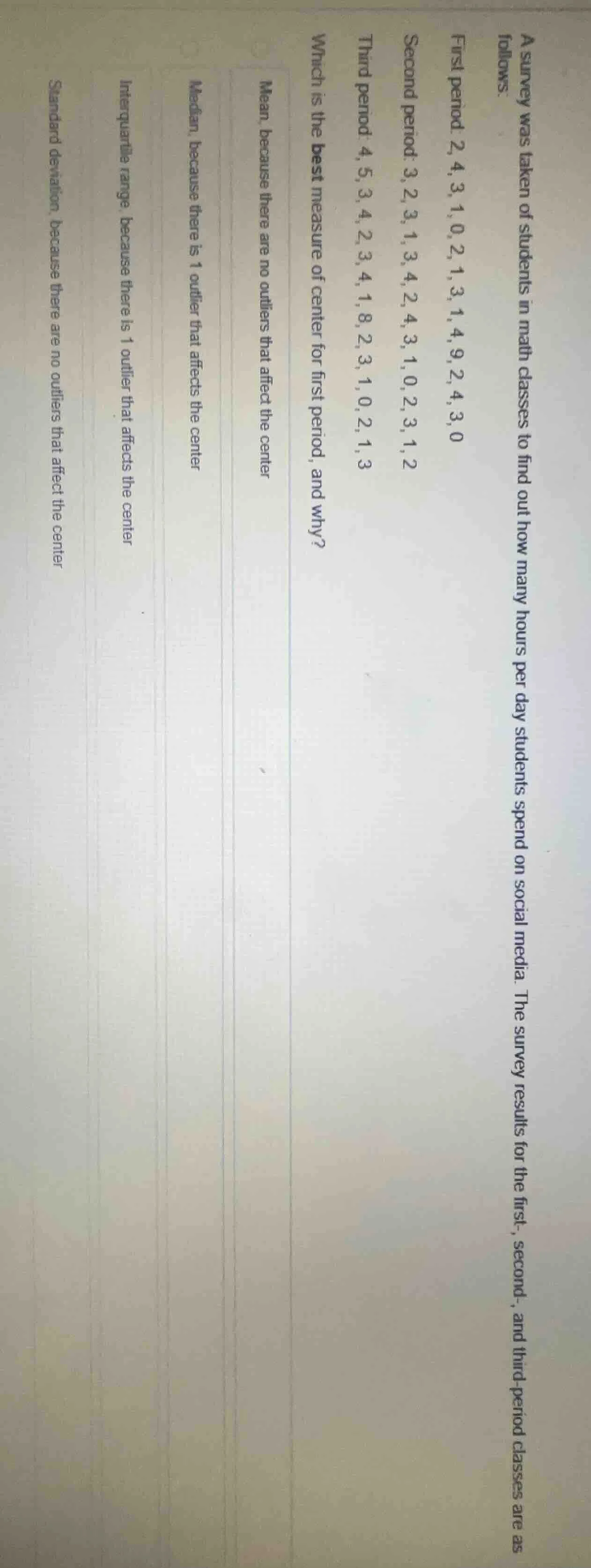 a survey was taken of students in math classes to find out how many hou…