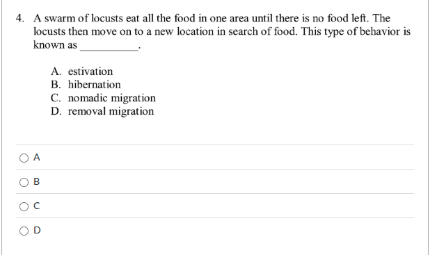 4. a swarm of locusts eat all the food in one area until there is no fo…