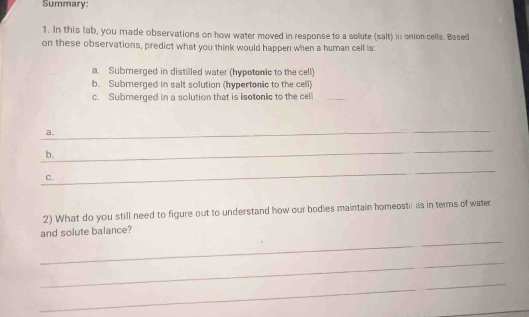summary: 1. in this lab, you made observations on how water moved in re…