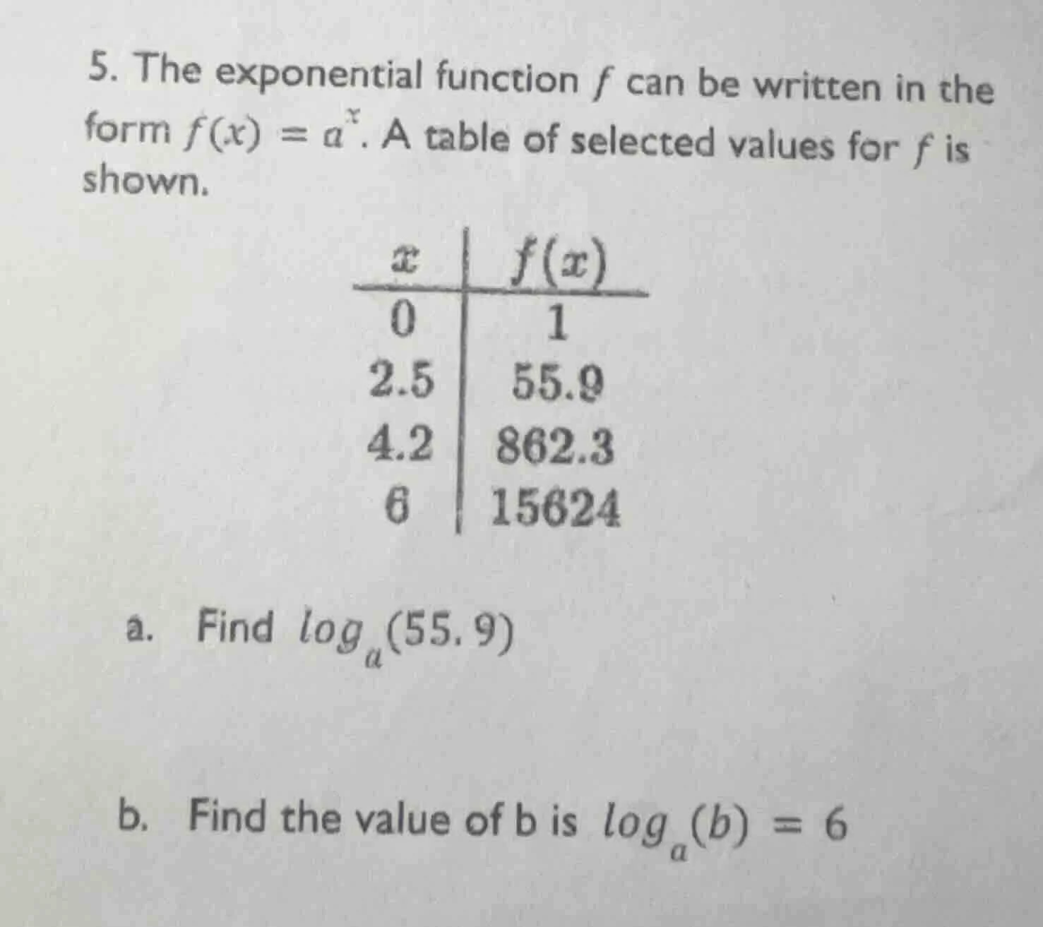 5. the exponential function f can be written in the form $f(x) = a^x$. …