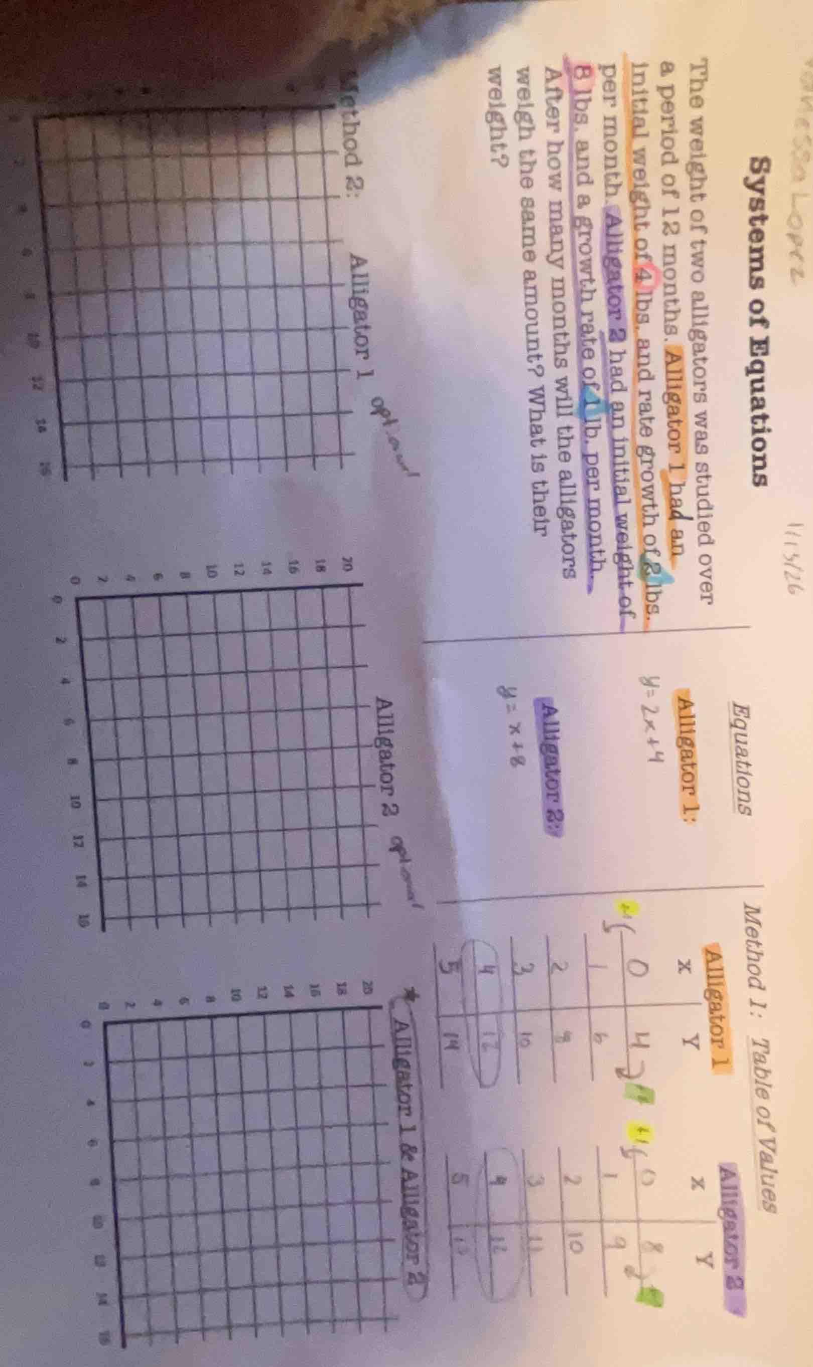 systems of equations the weight of two alligators was studied over a pe…