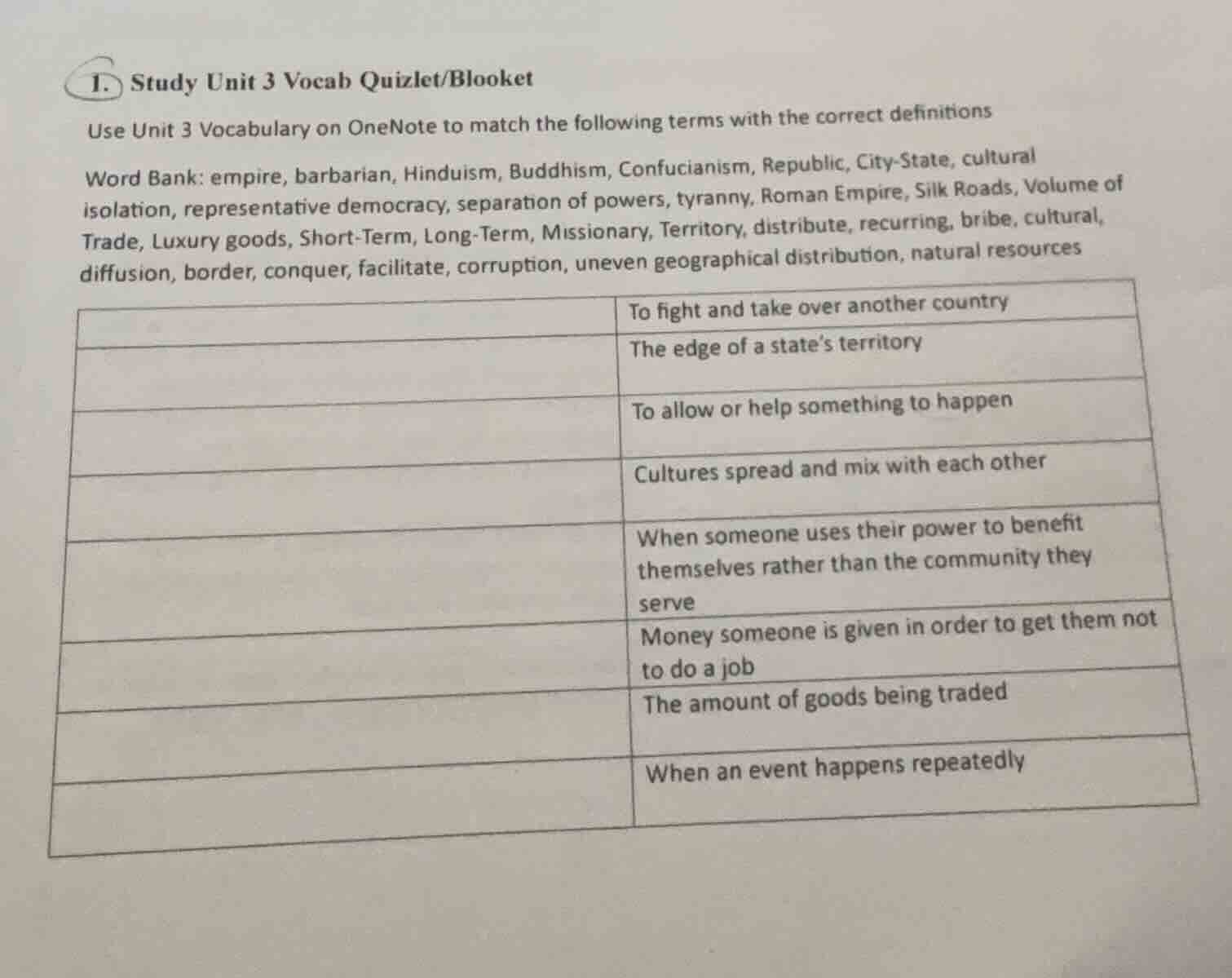 1. study unit 3 vocab quizlet/blooket use unit 3 vocabulary on onenote …