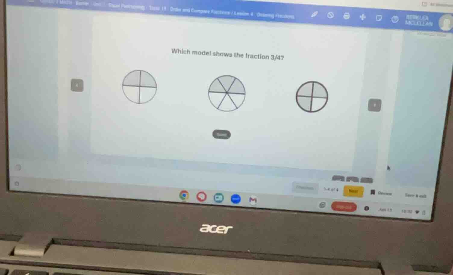 which model shows the fraction 3/4?